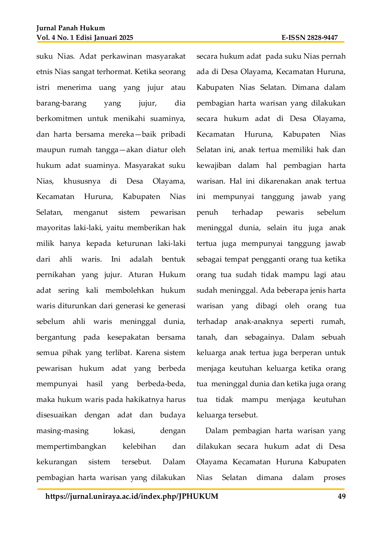 JURIS Hak dan Kewajiban Anak Tertua dalam Garis Patrilineal Terkait dengan Pembagian Harta Warisan Secara Hukum Adat