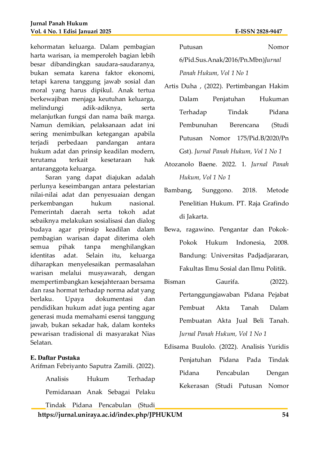 JURIS Hak dan Kewajiban Anak Tertua dalam Garis Patrilineal Terkait dengan Pembagian Harta Warisan Secara Hukum Adat