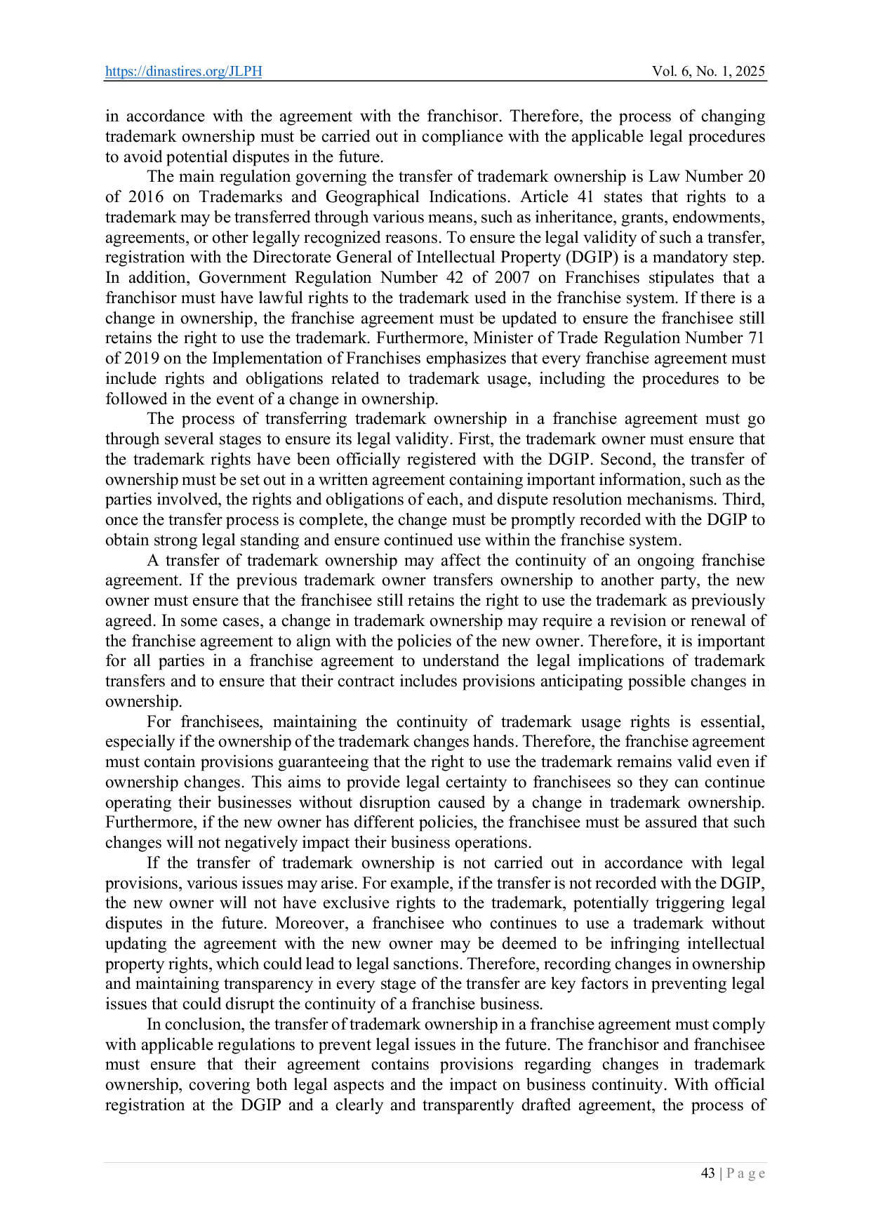 JURIS Legal Implications of the Assignment of Trademark Ownership in Franchise Agreements