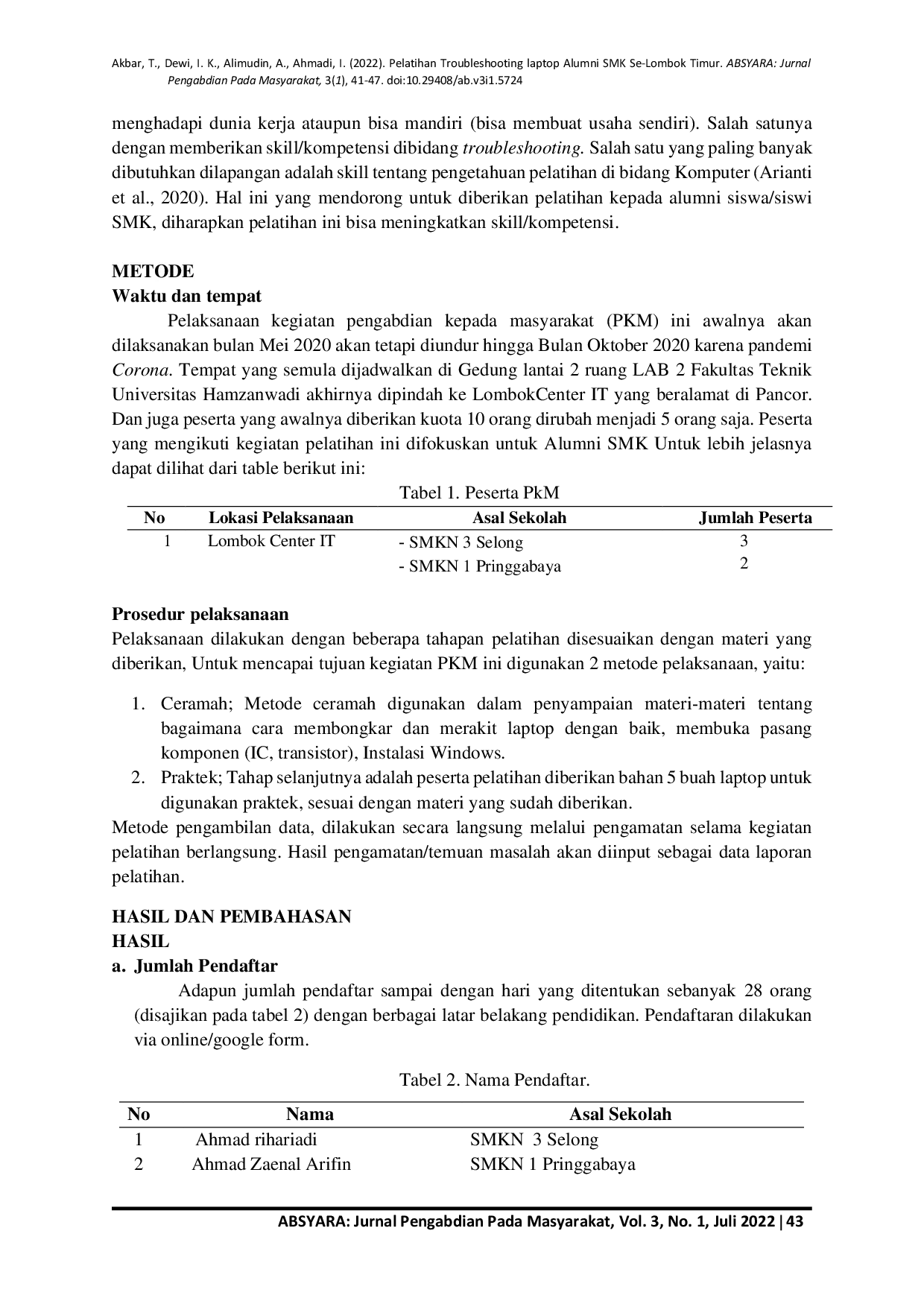 JURIS Pelatihan Troubleshooting Laptop Alumni SMK Se Lombok Timur