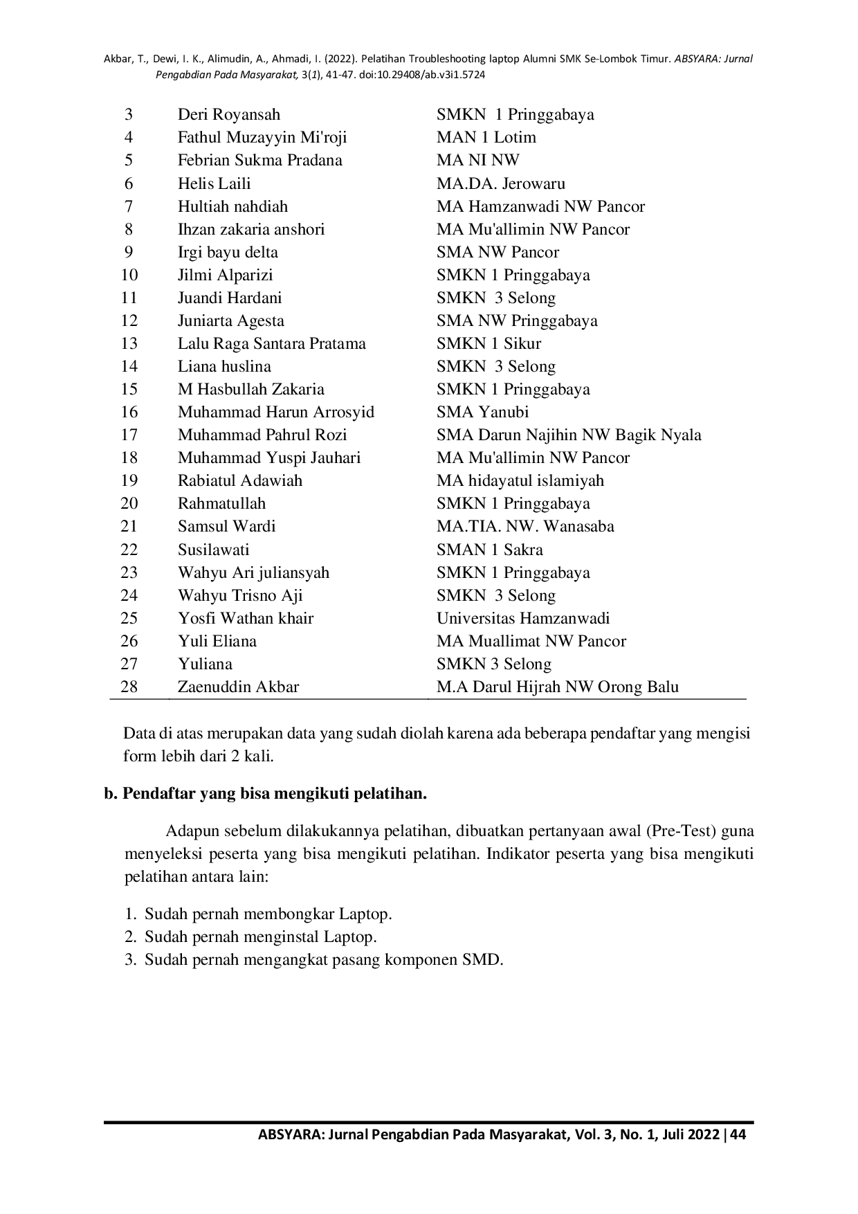 JURIS Pelatihan Troubleshooting Laptop Alumni SMK Se Lombok Timur