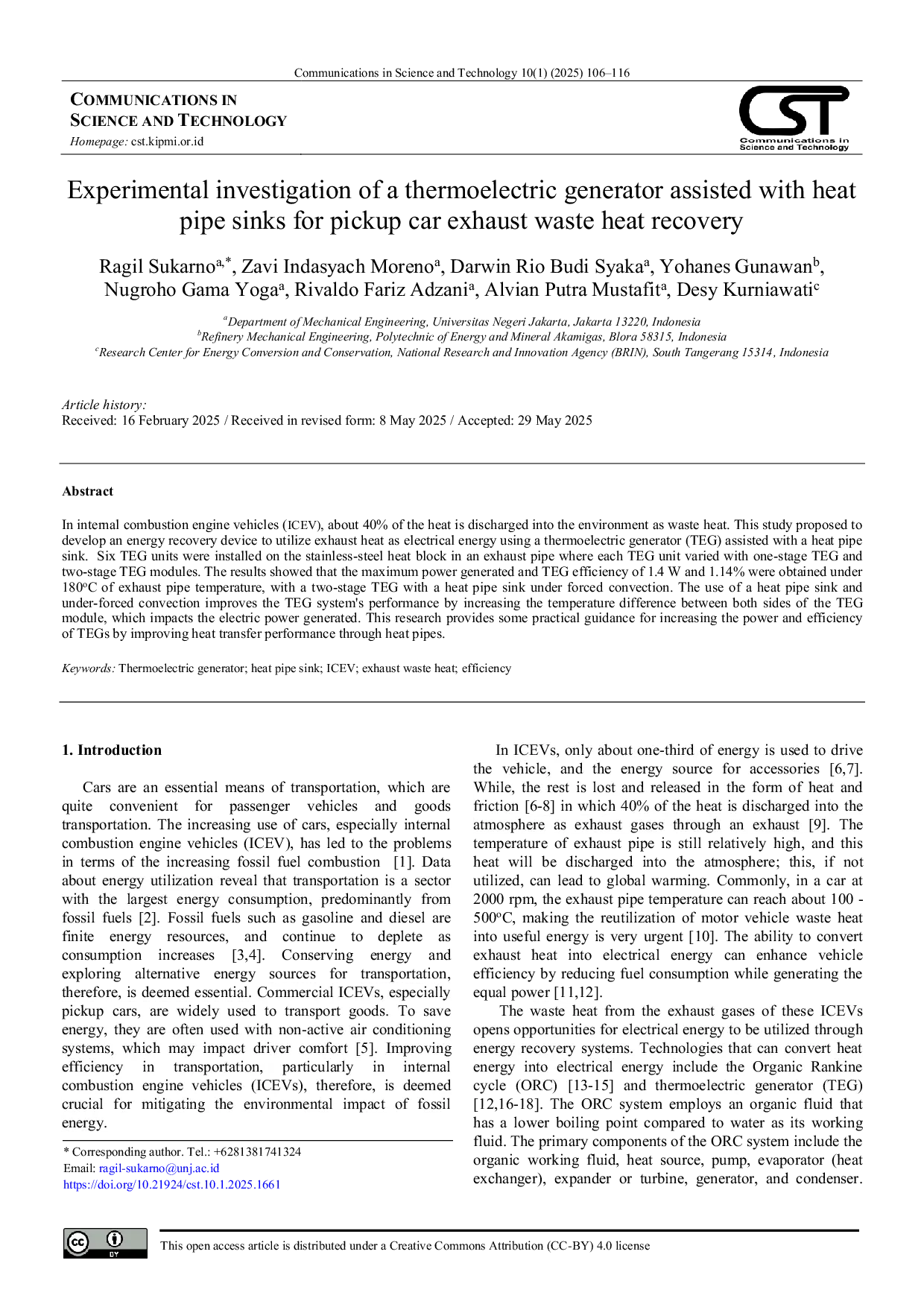 JURIS Experimental investigation of a thermoelectric generator assisted with heat pipe sinks for pickup car exhaust waste heat recovery