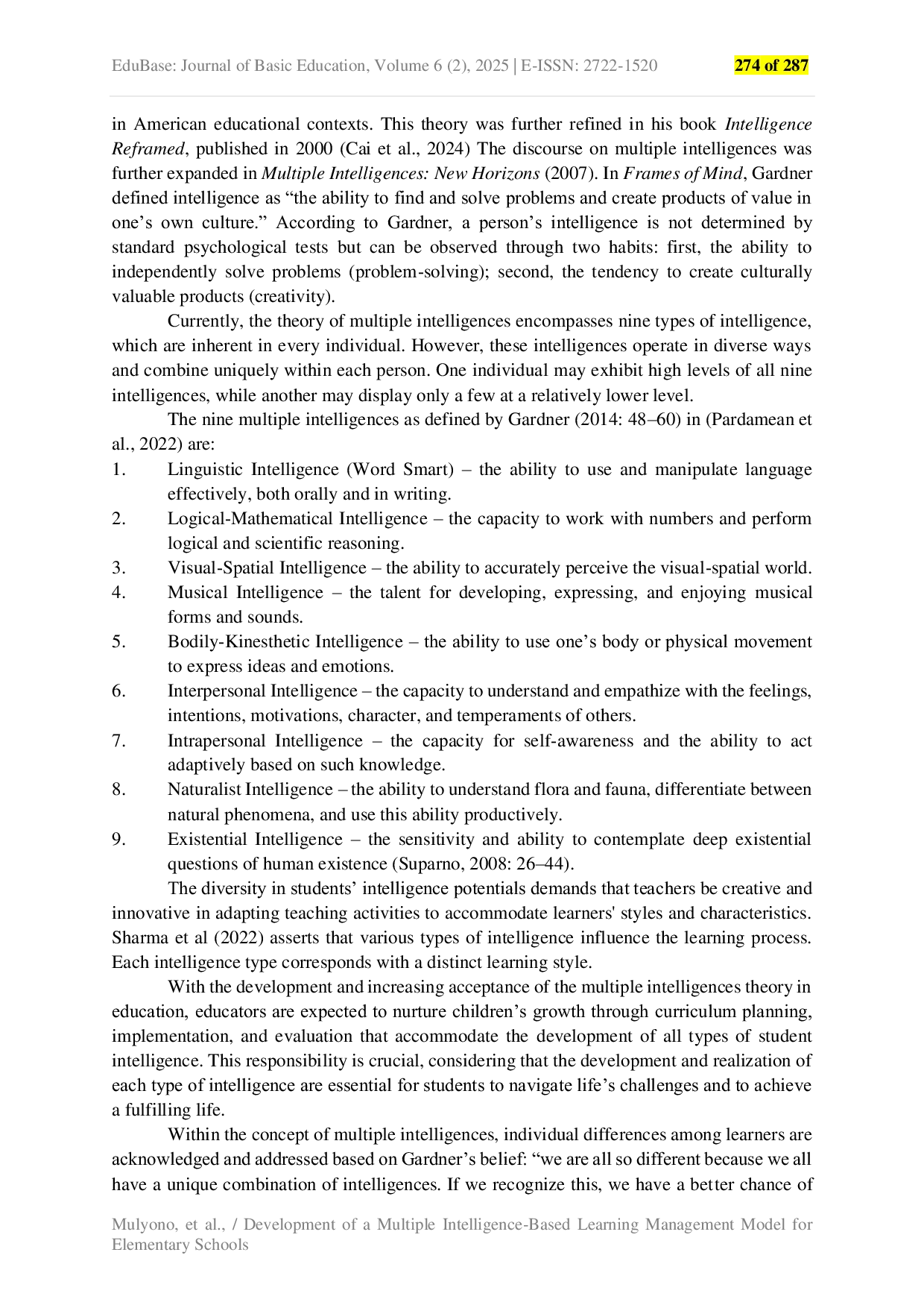 JURIS Development of a Multiple Intelligence Based Learning Management Model for Elementary Schools