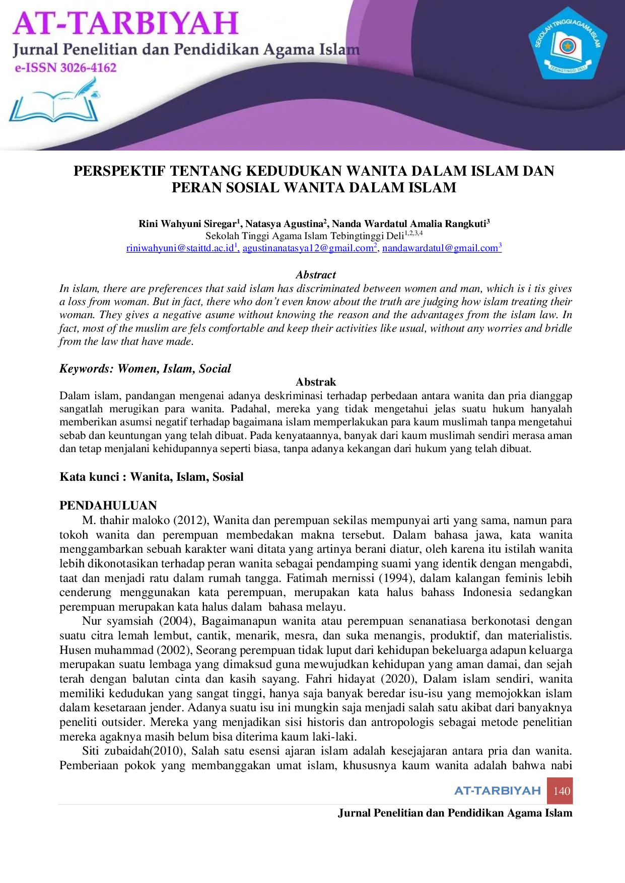 JURIS Perspectives on the Position of Women in Islam and the Social Role of Women in Islam