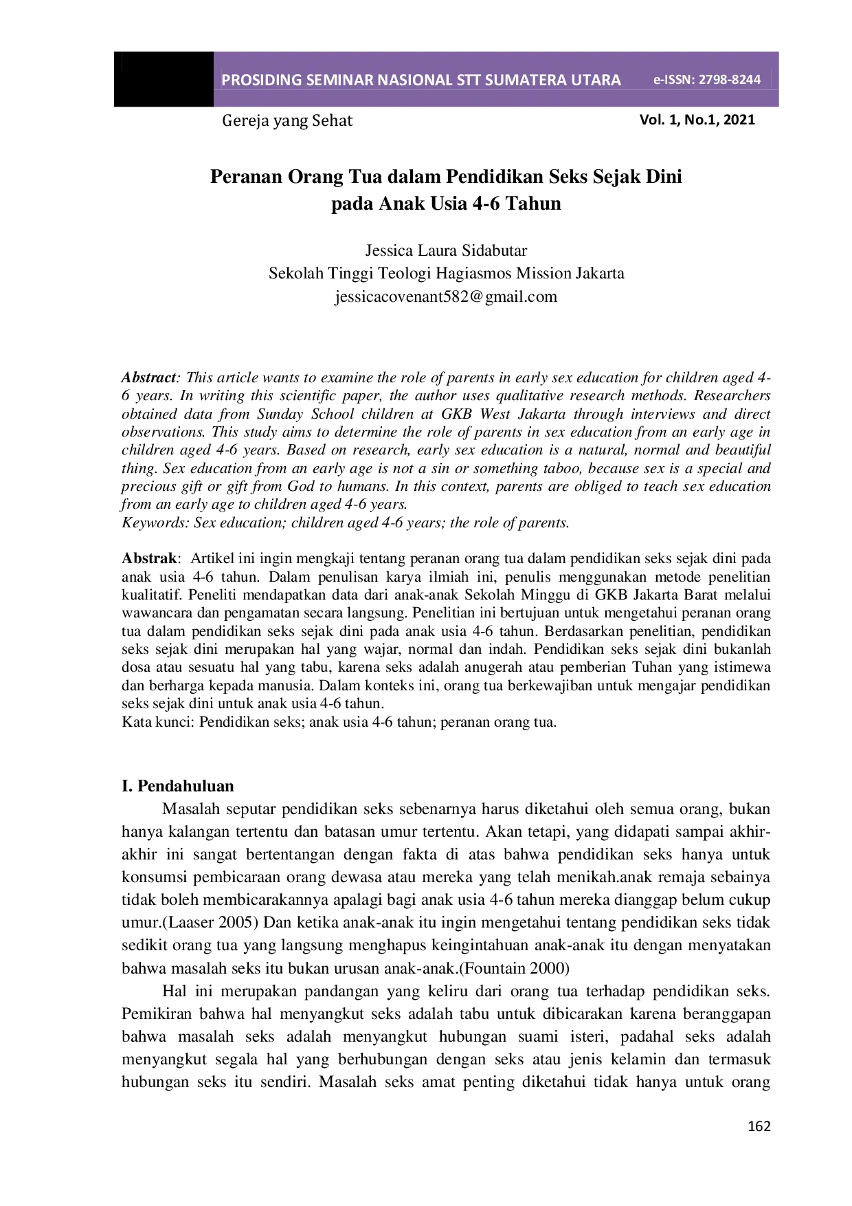 JURIS Peranan Orang Tua dalam Pendidikan Seks Sejak Dini pada Anak Usia 4 6 Tahun