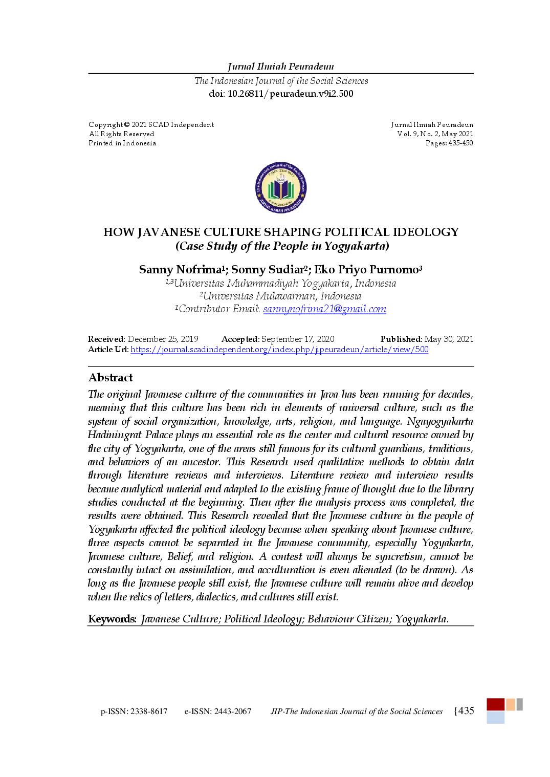 juris How Javanese Culture Shaping Political Ideology Case Study of the People in Yogyakarta