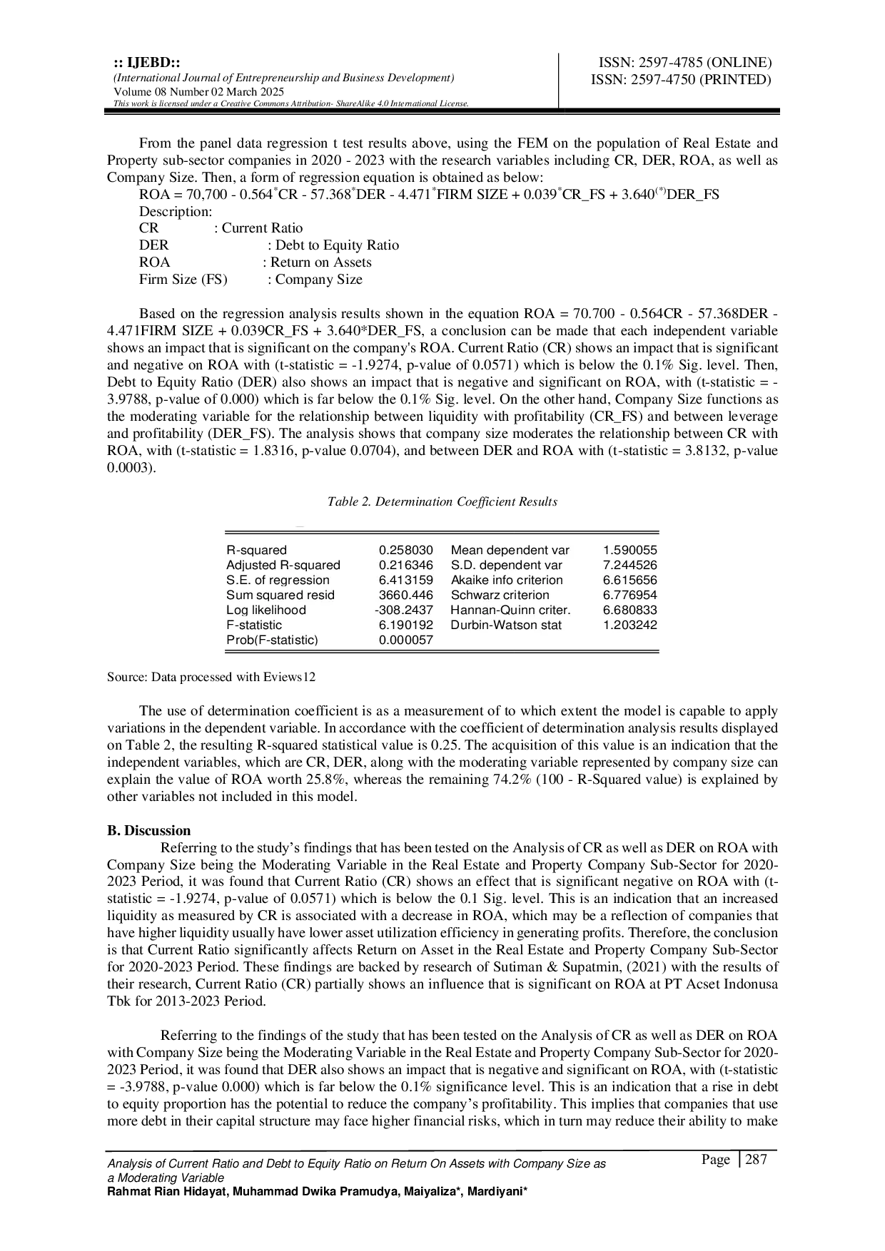 JURIS Analysis of Current Ratio and Debt to Equity Ratio on Return On Assets with Company Size as a Moderating Variable