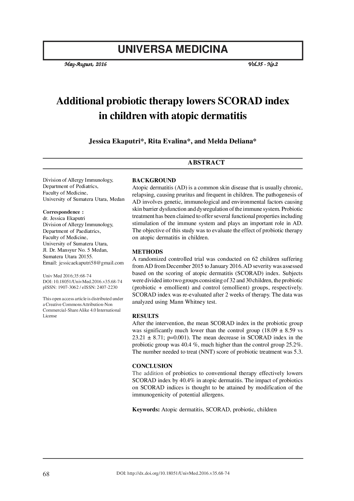 juris Additional probiotic therapy lowers SCORAD index in children with atopic dermatitis