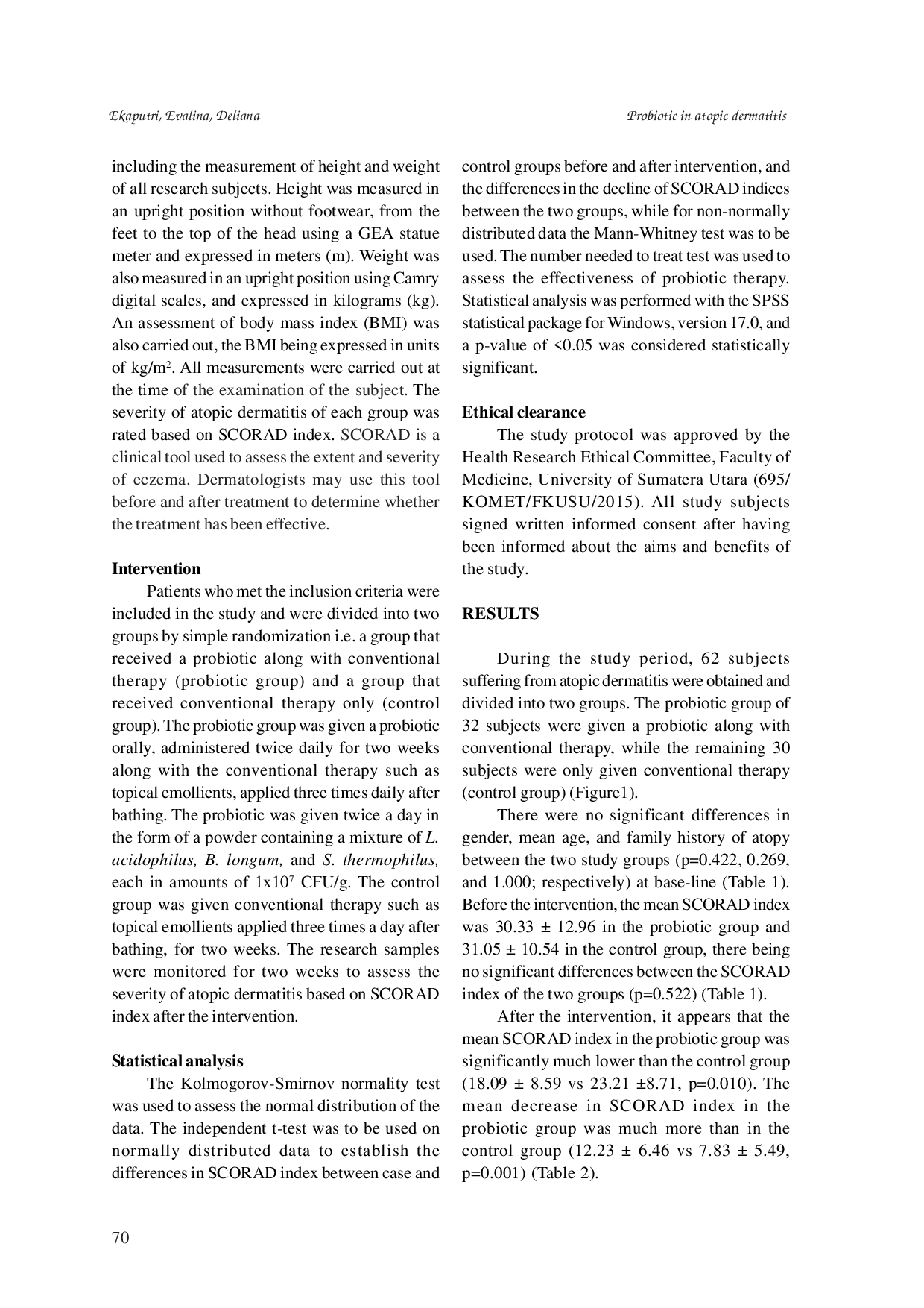 juris Additional probiotic therapy lowers SCORAD index in children with atopic dermatitis