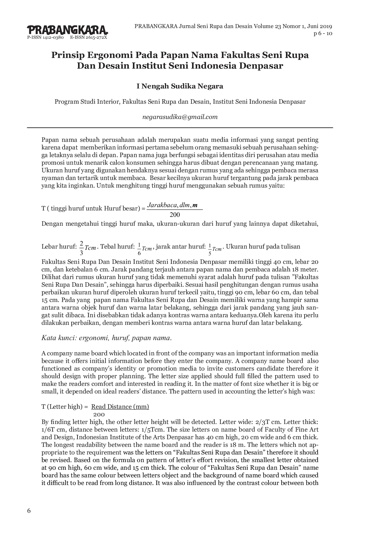 JURIS Prinsip Ergonomi Pada Papan Nama Fakultas Seni Rupa Dan Desain Institut Seni Indonesia Denpasar