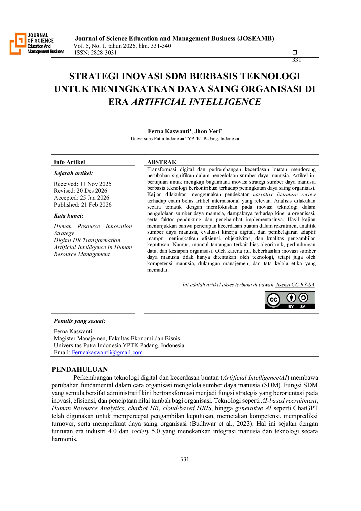 JURIS Strategi Inovasi Sdm Berbasis Teknologi Untuk Meningkatkan Daya Saing Organisasi Di Era Artificial Intelligence