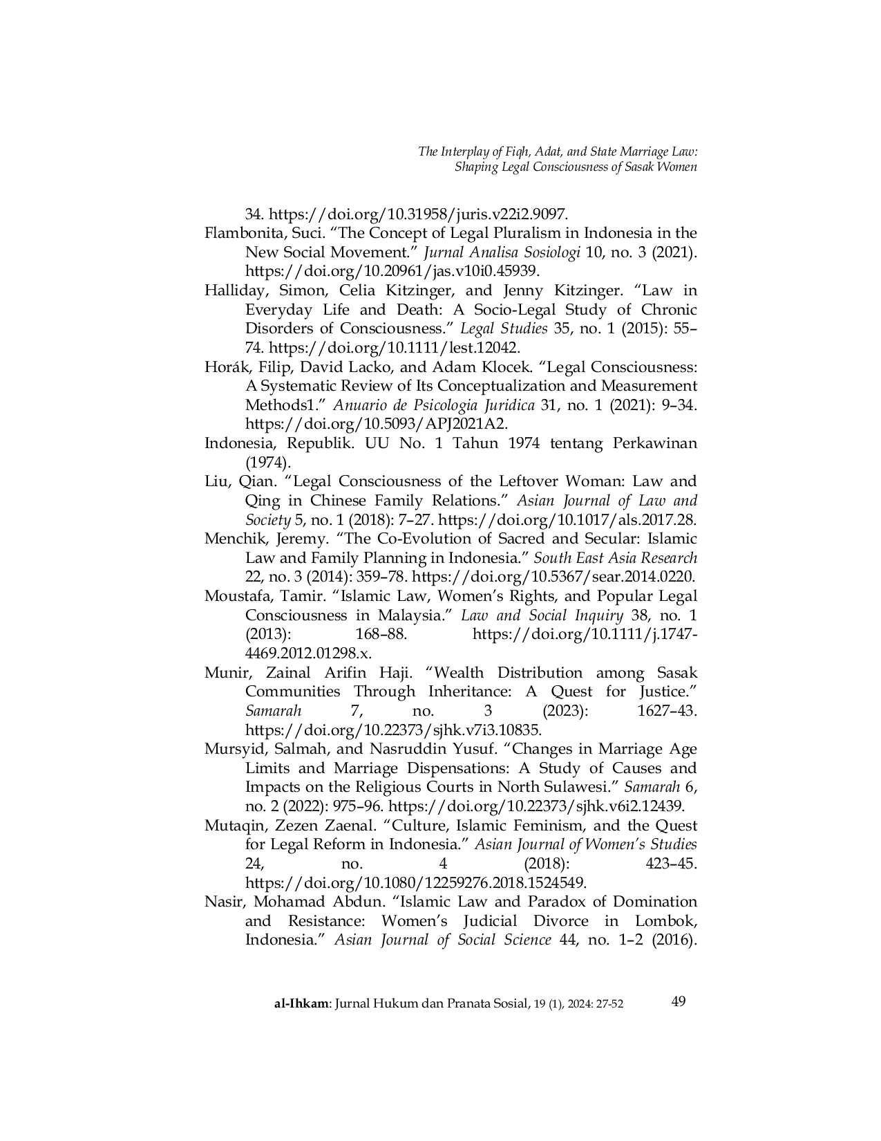 JURIS The Interplay of Fiqh Adat and State Marriage Law Shaping Legal Consciousness of Sasak Women