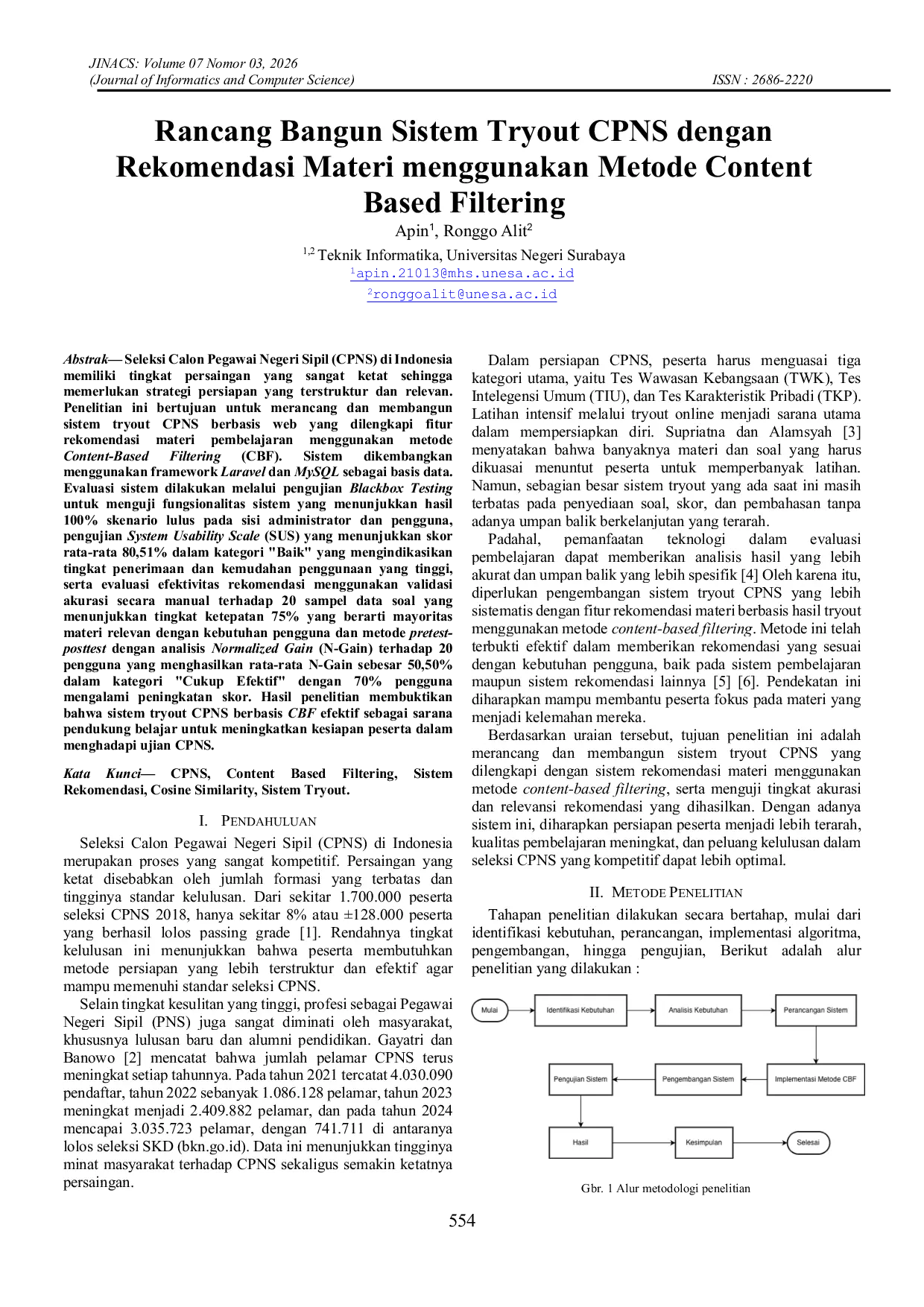 JURIS Rancang Bangun Sistem Tryout CPNS dengan Rekomendasi Materi menggunakan Metode Content Based Filtering