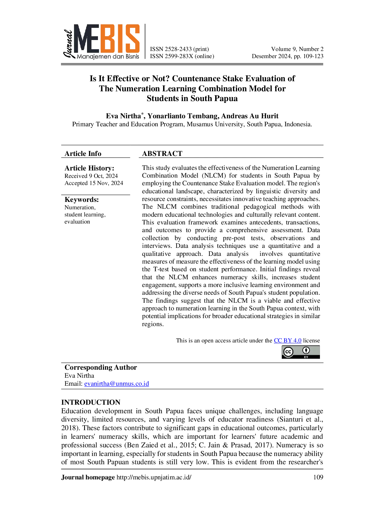 JURIS Is It Effective or Not Countenance Stake Evaluation of the Numeration Learning combination Model for Student in South Papua