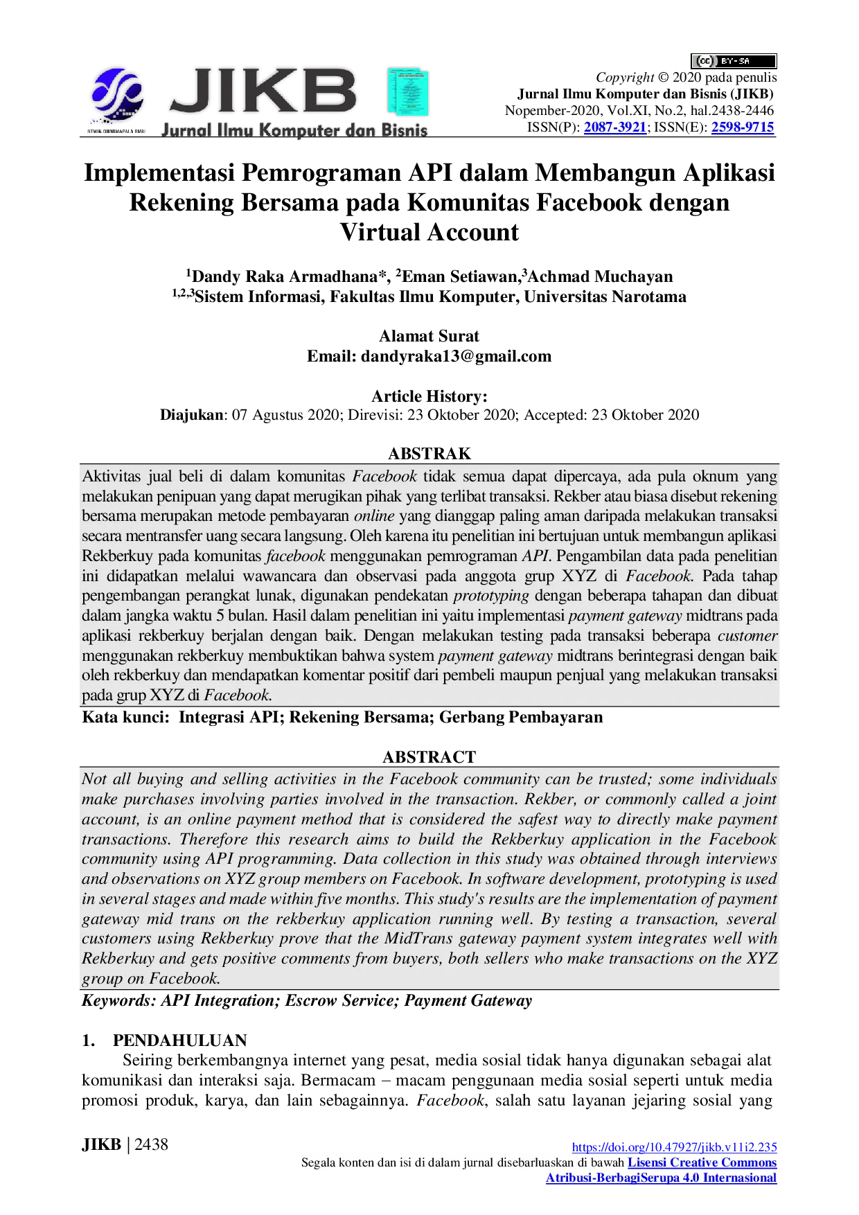 juris Implementasi Pemrograman API Dalam Membangun Aplikasi Rekening Bersama Pada Komunitas Facebook Dengan Virtual Account