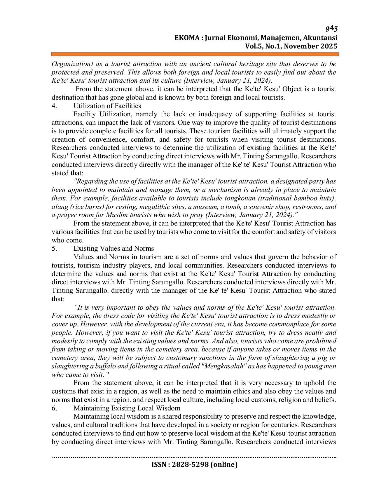 JURIS Local Wisdom Based Tourism Development Strategy at the Ke te Kesu Tourism Object North Toraja Regency