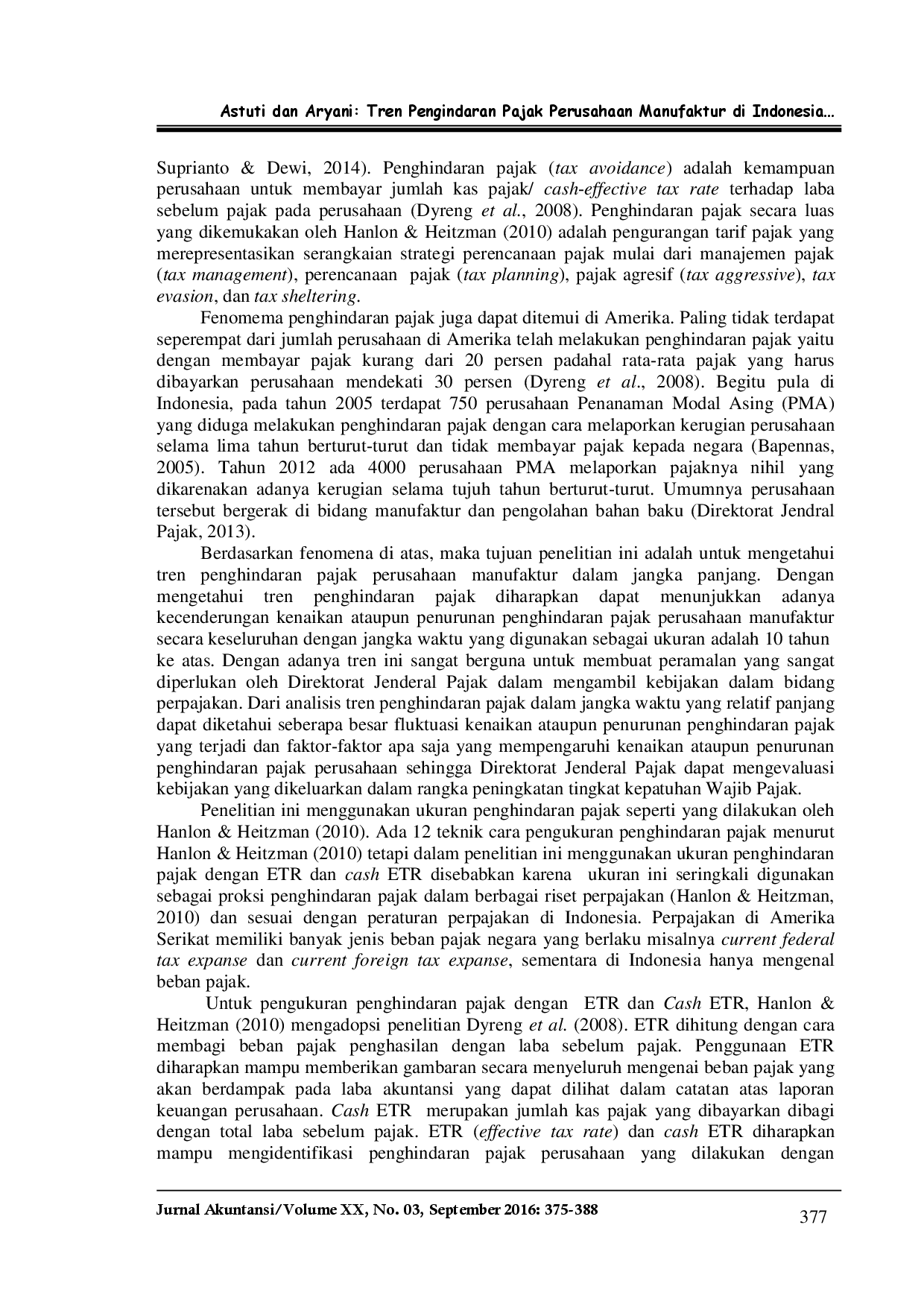 juris Tren Penghindaran Pajak Perusahaan Manufaktur di Indonesia yang Terdaftar di BEI Tahun 2001 2014