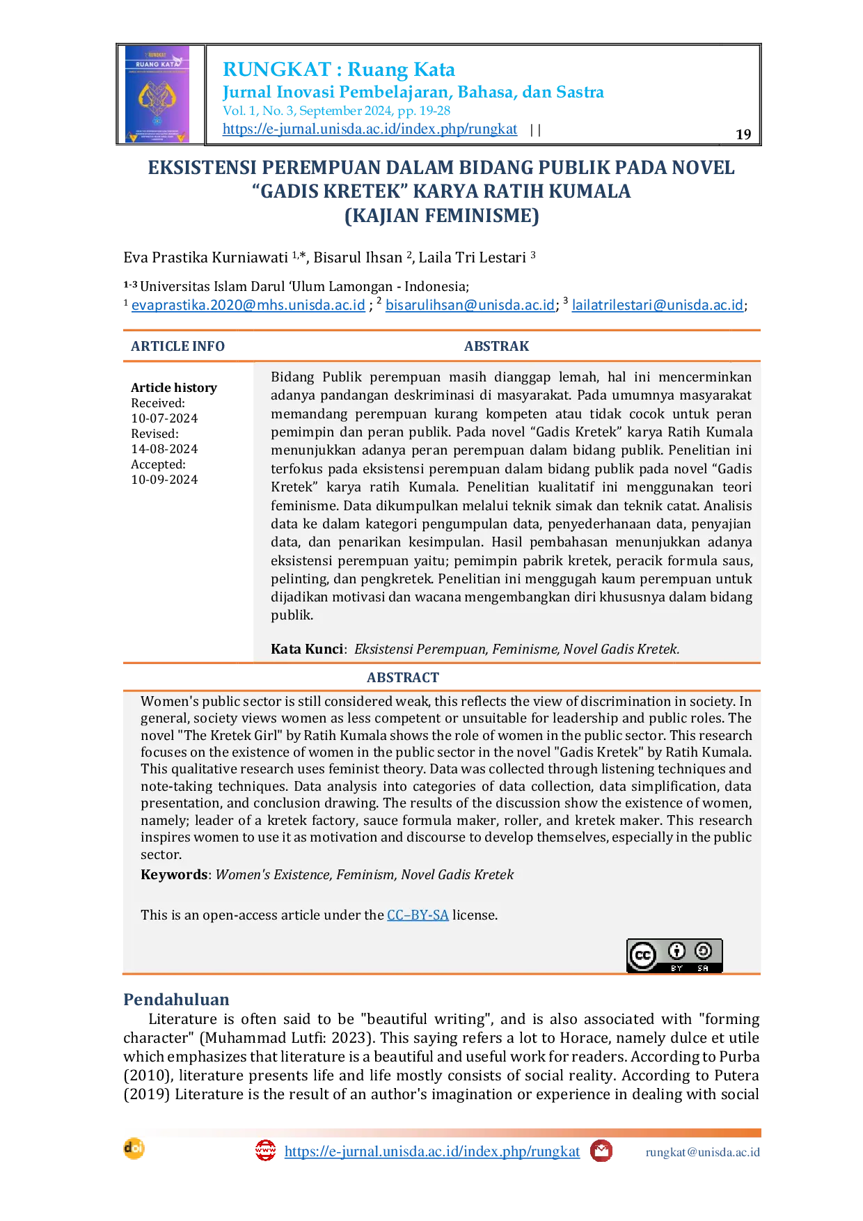 JURIS Eksistensi Perempuan Dalam Bidang Publik Pada Novel Gadis Kretek Karya Ratih Kumala