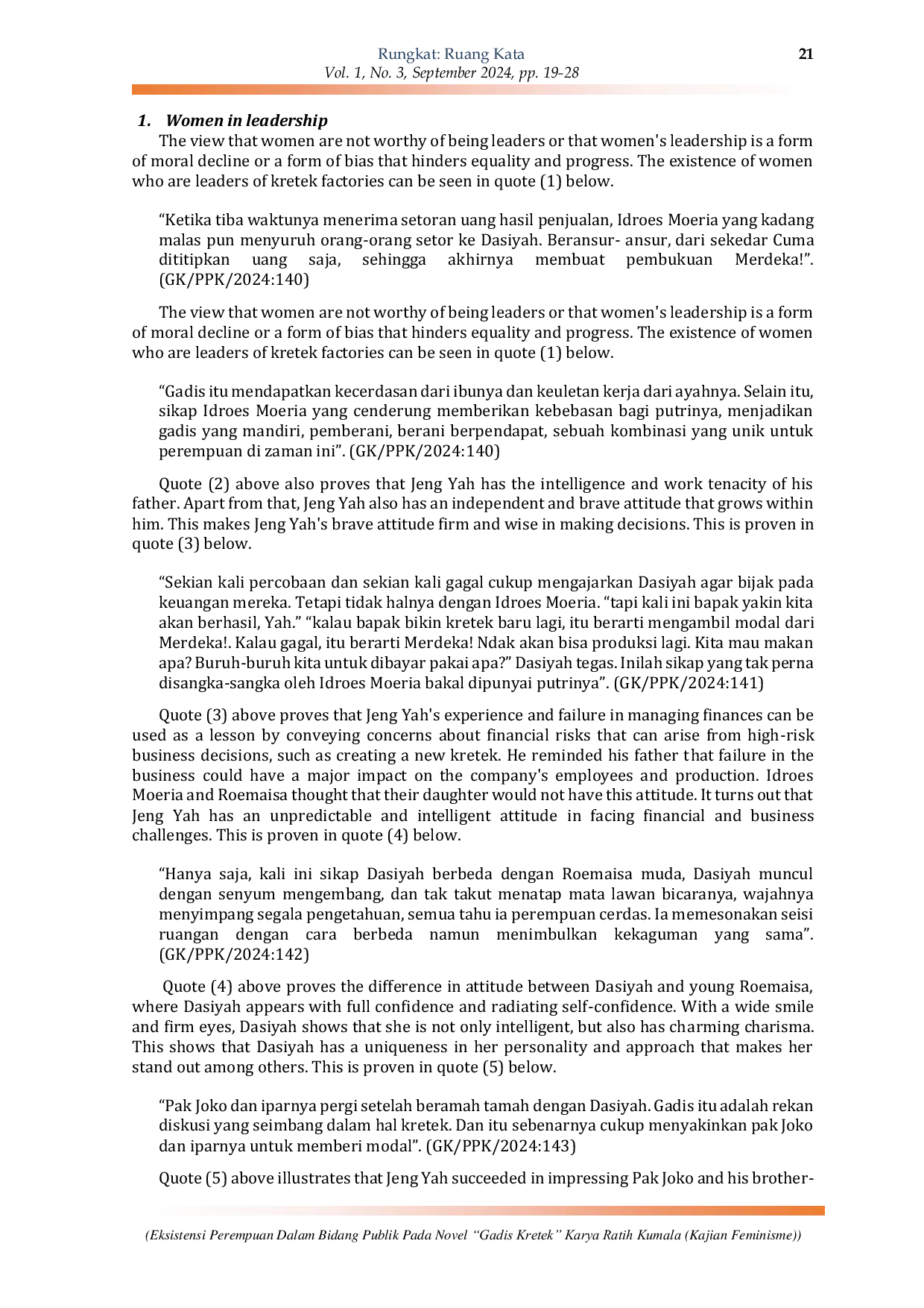 JURIS Eksistensi Perempuan Dalam Bidang Publik Pada Novel Gadis Kretek Karya Ratih Kumala