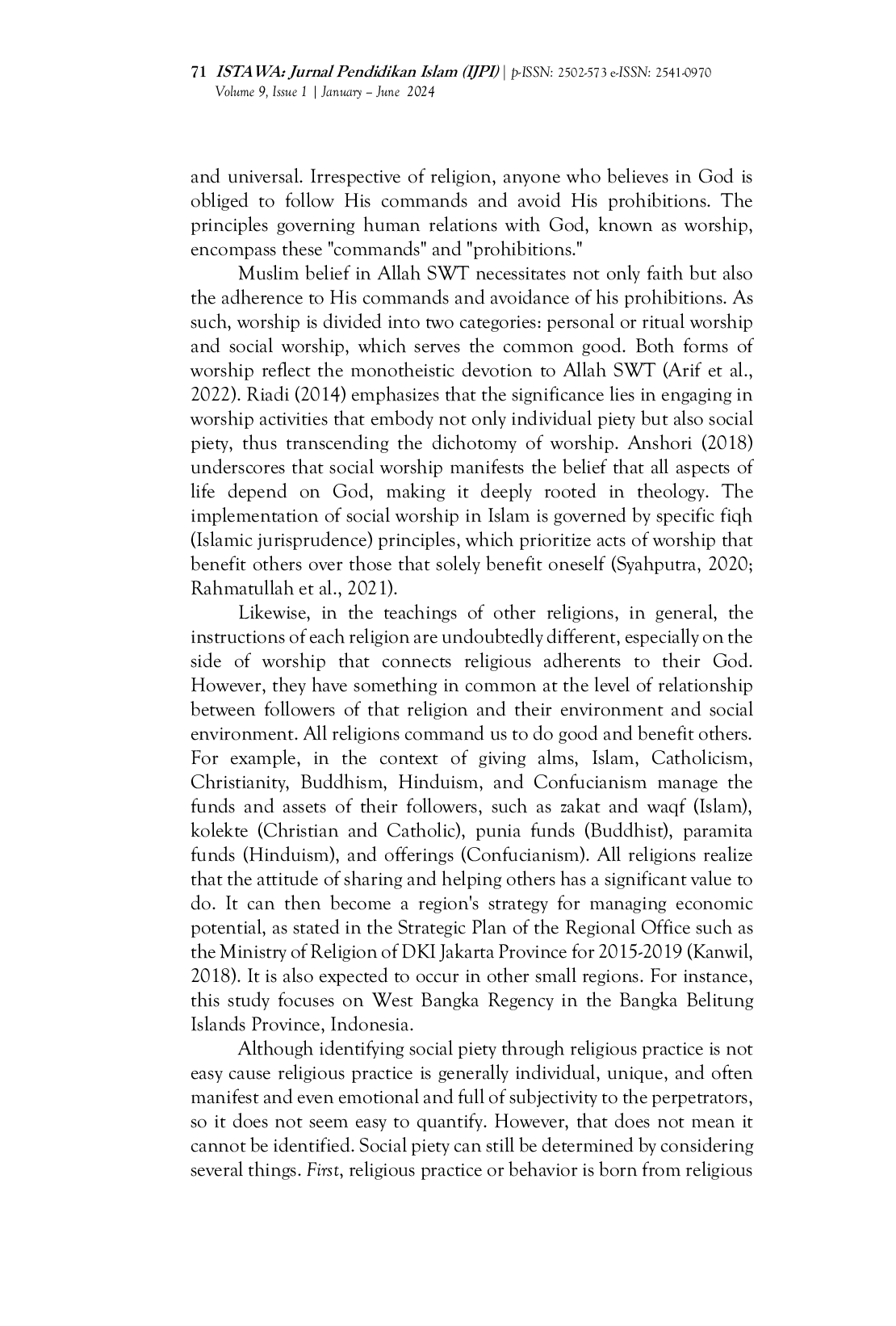 JURIS Social Piety Index A Measurement Strategy for The Manifestation of Individual Piety in Community Life to Support Regional