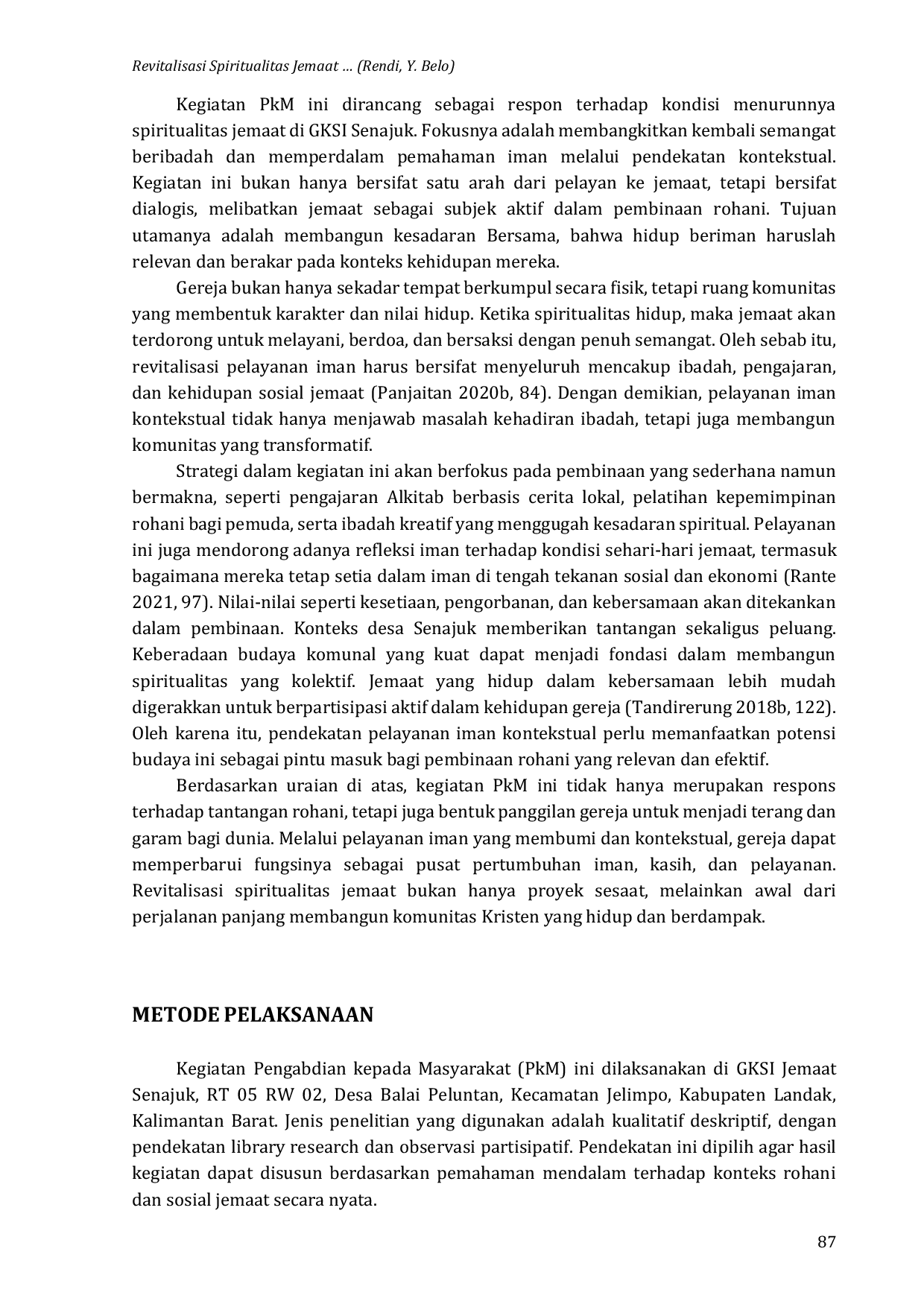 JURIS Revitalisasi Spiritualitas Jemaat melalui Pelayanan Iman Kontekstual di GKSI Senajuk Kabupaten Landak Kalimantan Barat