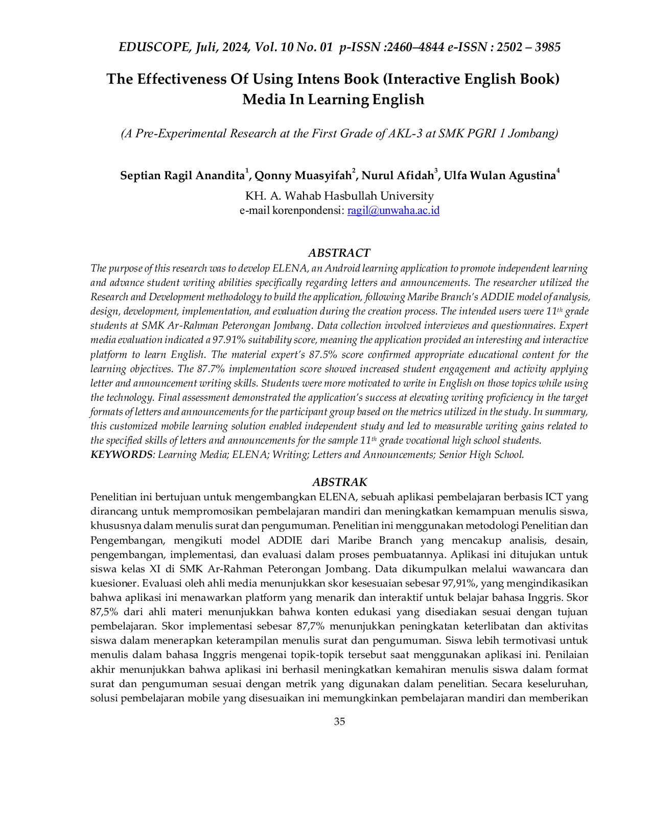 JURIS The Effectiveness Of Using Intens Book Interactive English Book Media In Learning English