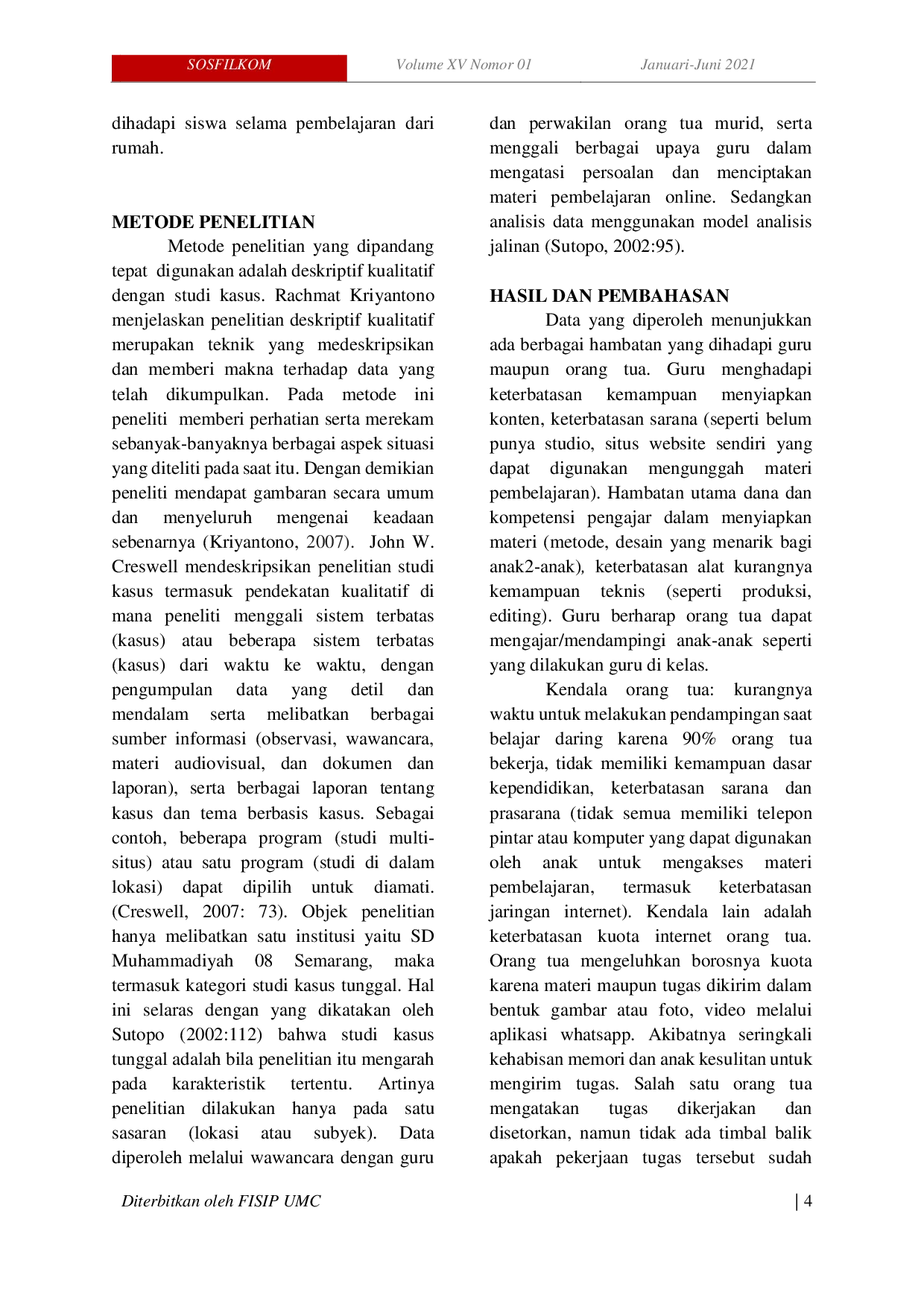 JURIS Komunikasi Empatik dalam Relasi Guru dengan Orang Tua pada Pembelajaran Daring di Masa Pandemi Studi pada SD Muhammadiyah 08 Kota Semarang