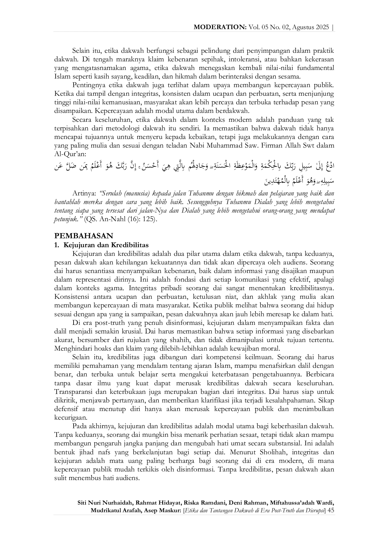 JURIS Etika dan Tantangan Dakwah di Era Post Truth dan Disrupsi