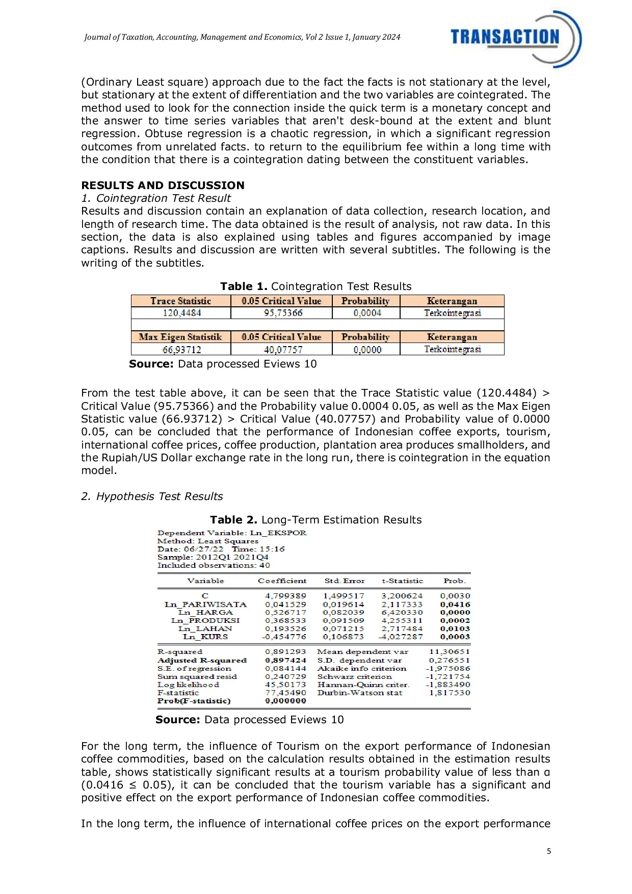 JURIS Factors Affect Of The Indonesia Export Performance For Coffee Commodities 2012 2021