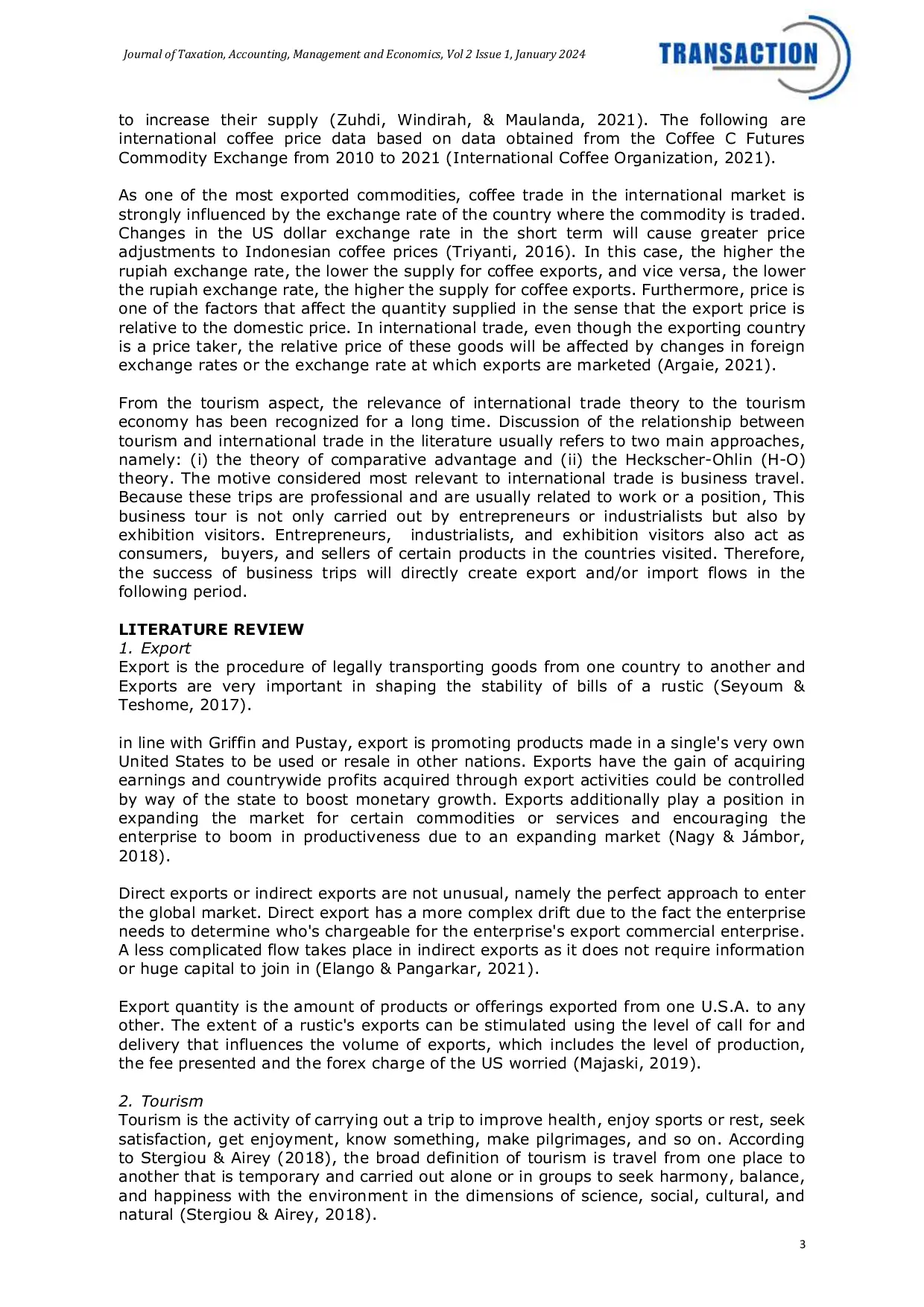 JURIS Factors Affect Of The Indonesia Export Performance For Coffee Commodities 2012 2021