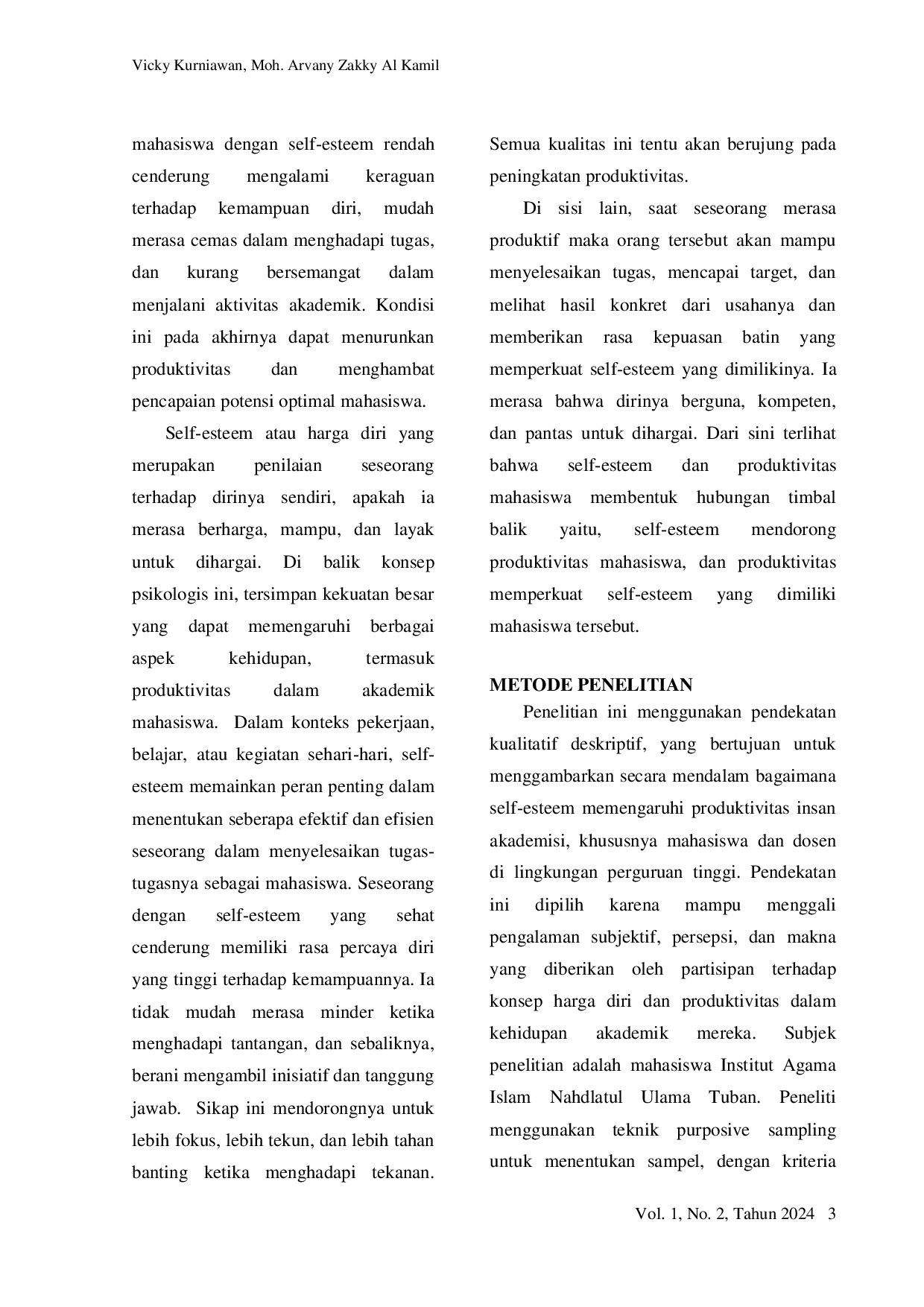 juris Self Esteem Sebagai Bagian Produktivitas Insan Akademisi