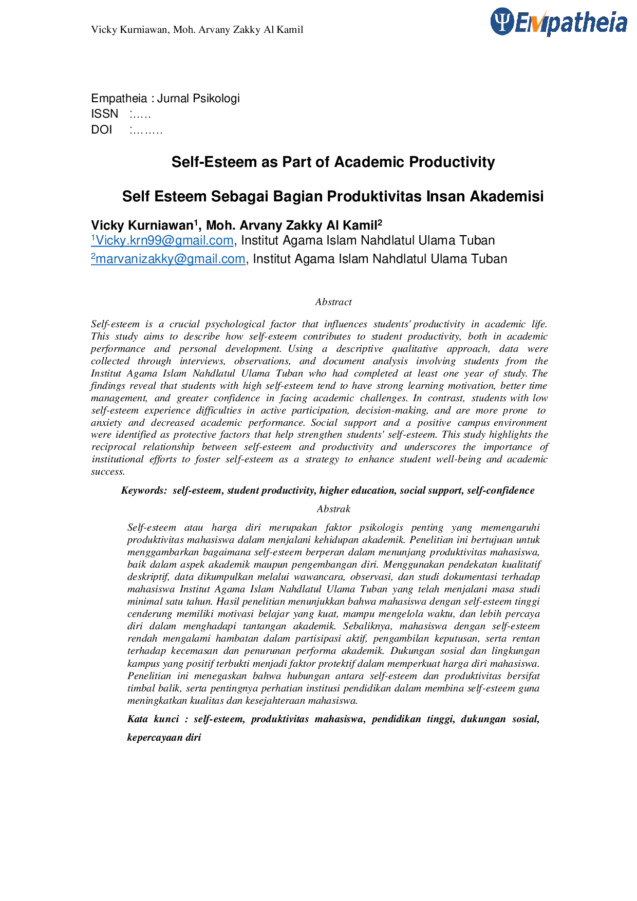 juris Self Esteem Sebagai Bagian Produktivitas Insan Akademisi