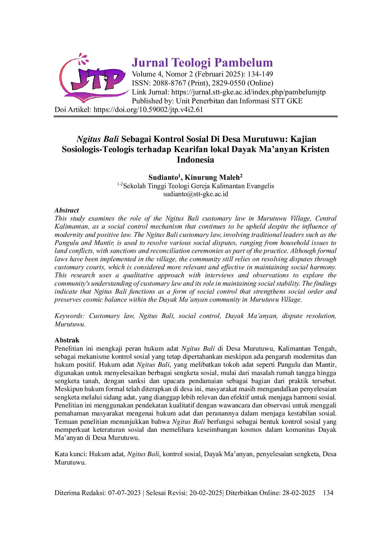 JURIS Ngitus Bali sebagai Kontrol Sosial di Desa Murutuwu