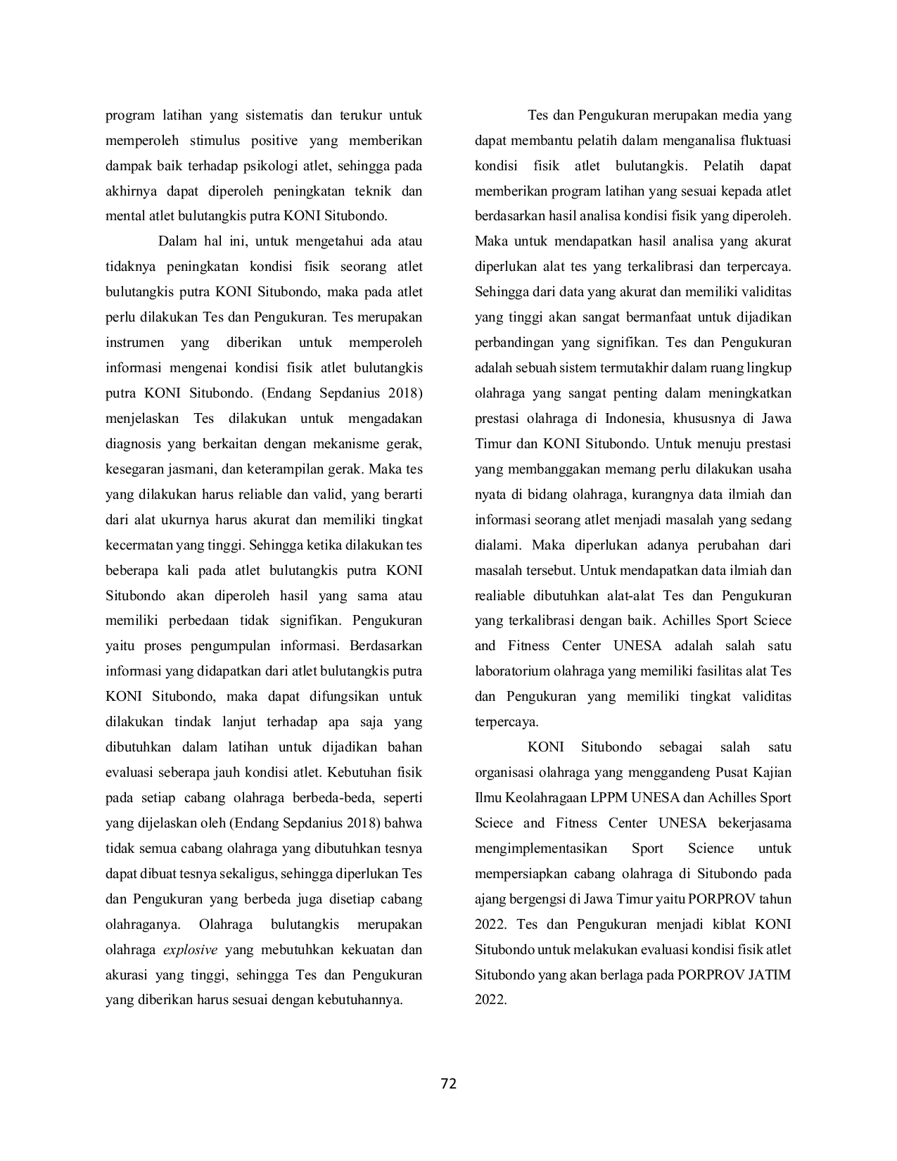 JURIS Analisis Kondisi Fisik Atlet Bulutangkis Putra Porprov Situbondo Tahun 2022