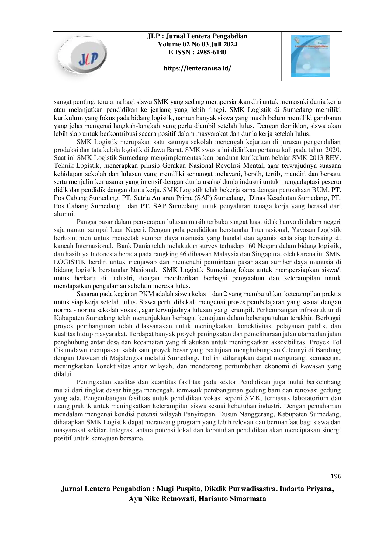 juris Pengenalan Perencanaan Karir Pada Siswa SMK Logistik Kabupaten Sumedang