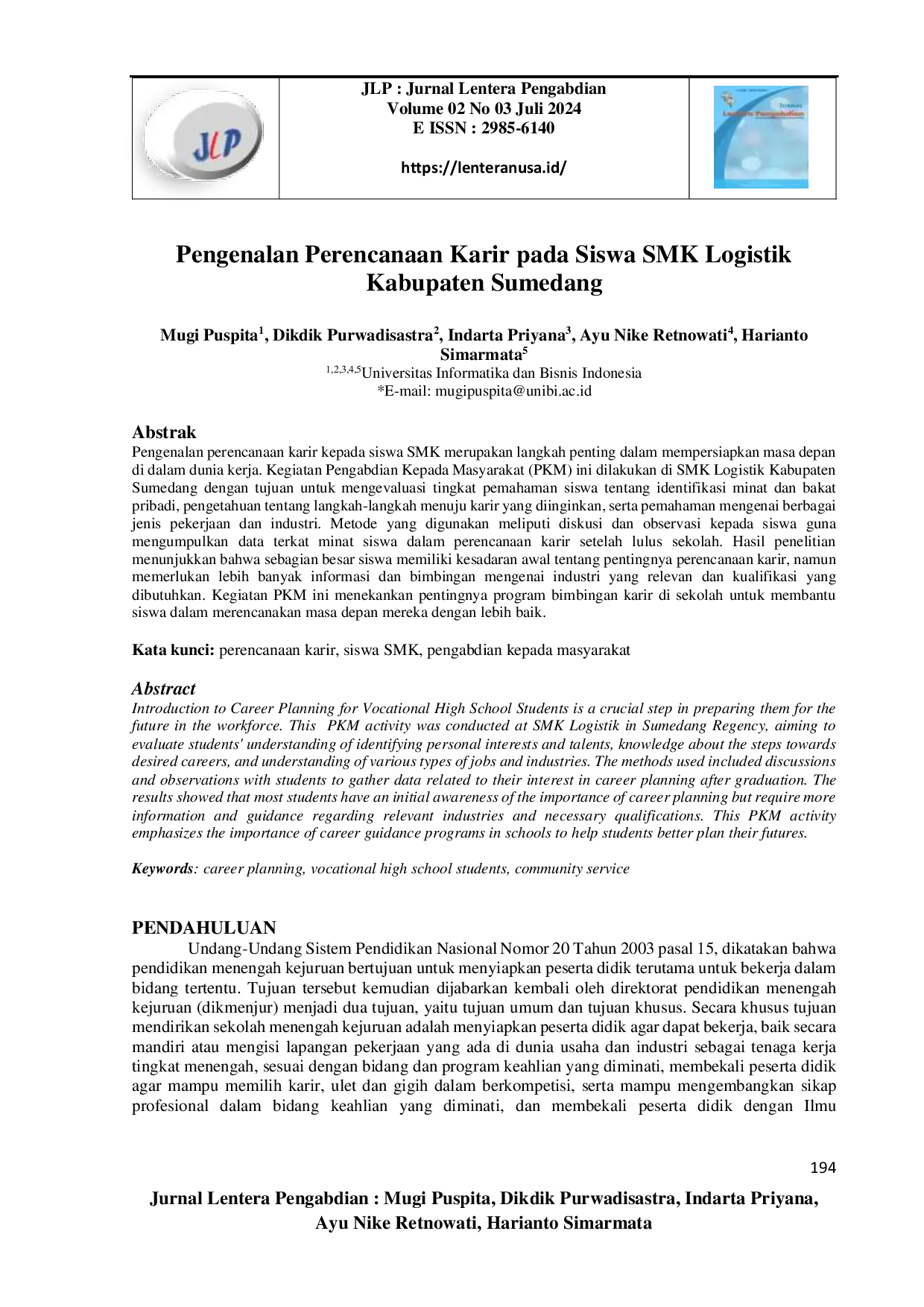 juris Pengenalan Perencanaan Karir Pada Siswa SMK Logistik Kabupaten Sumedang