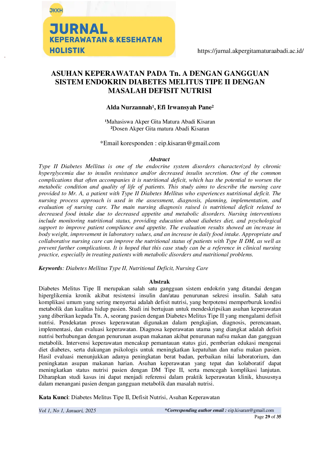 JURIS ASUHAN KEPERAWATAN PADA Tn A DENGAN GANGGUAN SISTEM ENDOKRIN DIABETES MELITUS TIPE II DENGAN MASALAH DEFISIT NUTRISI