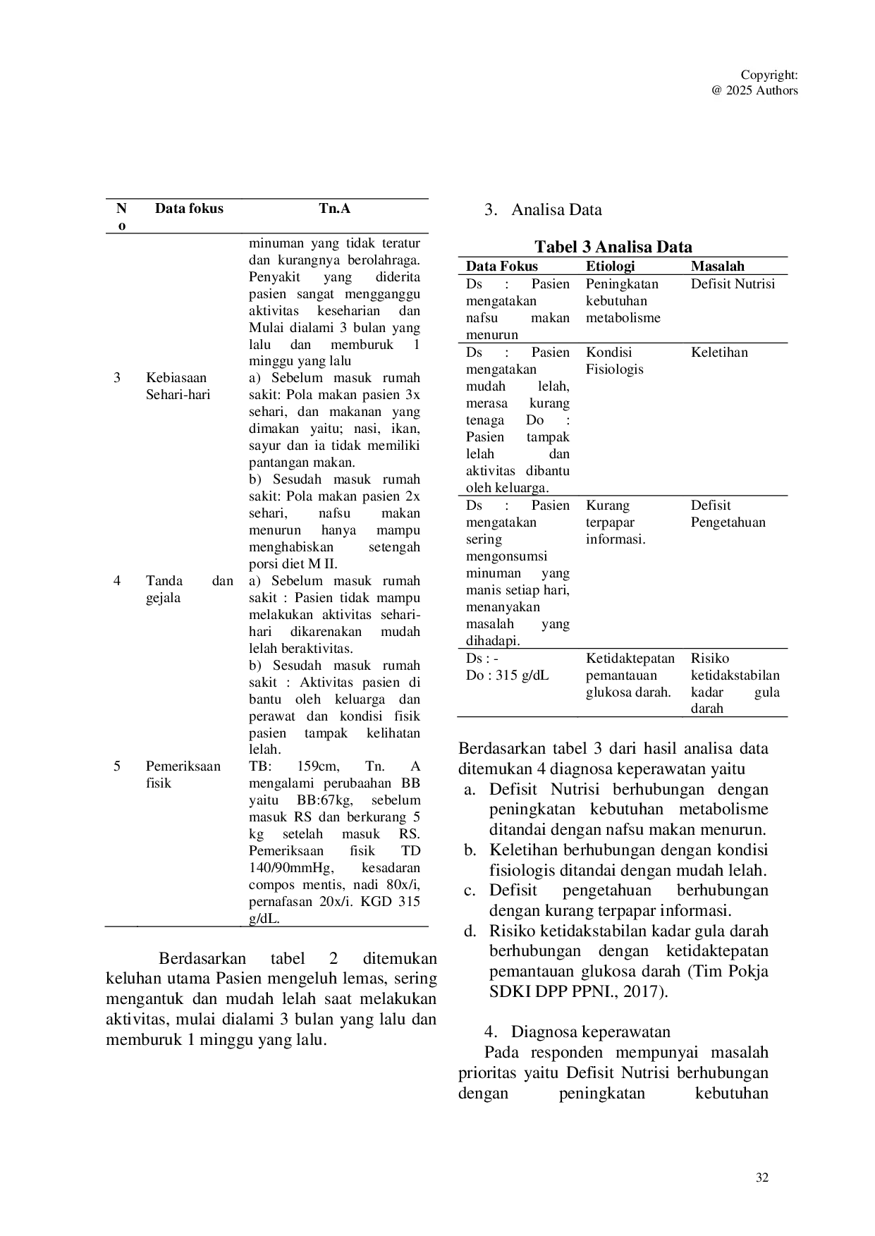 JURIS ASUHAN KEPERAWATAN PADA Tn A DENGAN GANGGUAN SISTEM ENDOKRIN DIABETES MELITUS TIPE II DENGAN MASALAH DEFISIT NUTRISI