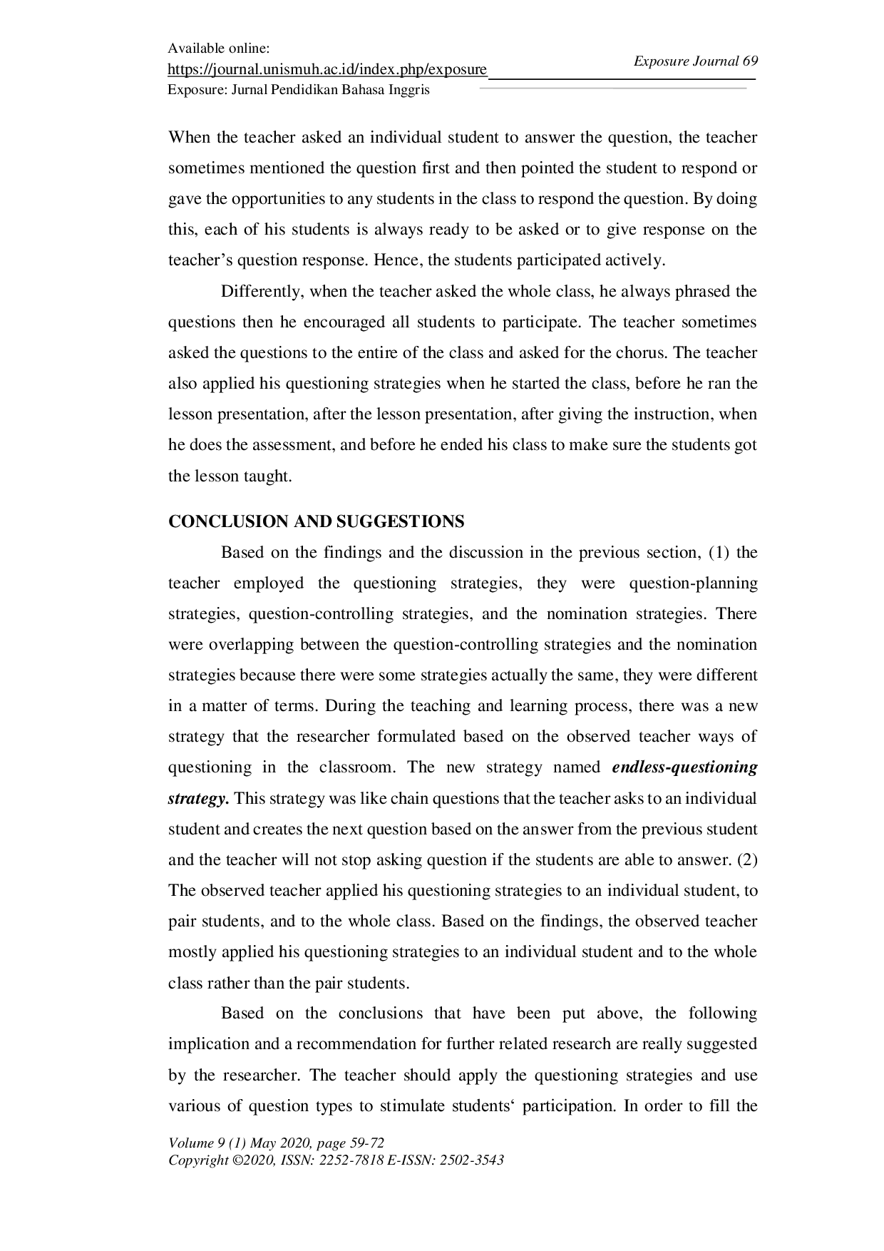 JURIS Teacher s Questioning Strategies in EFL Classroom Interaction