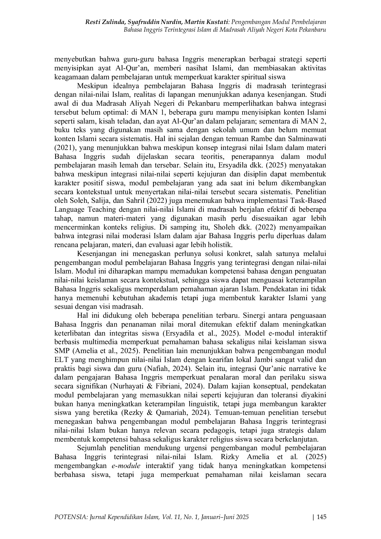 JURIS Pengembangan Modul Pembelajaran Bahasa Inggris Terintegrasi Islam di Madrasah Aliyah Negeri Kota Pekanbaru