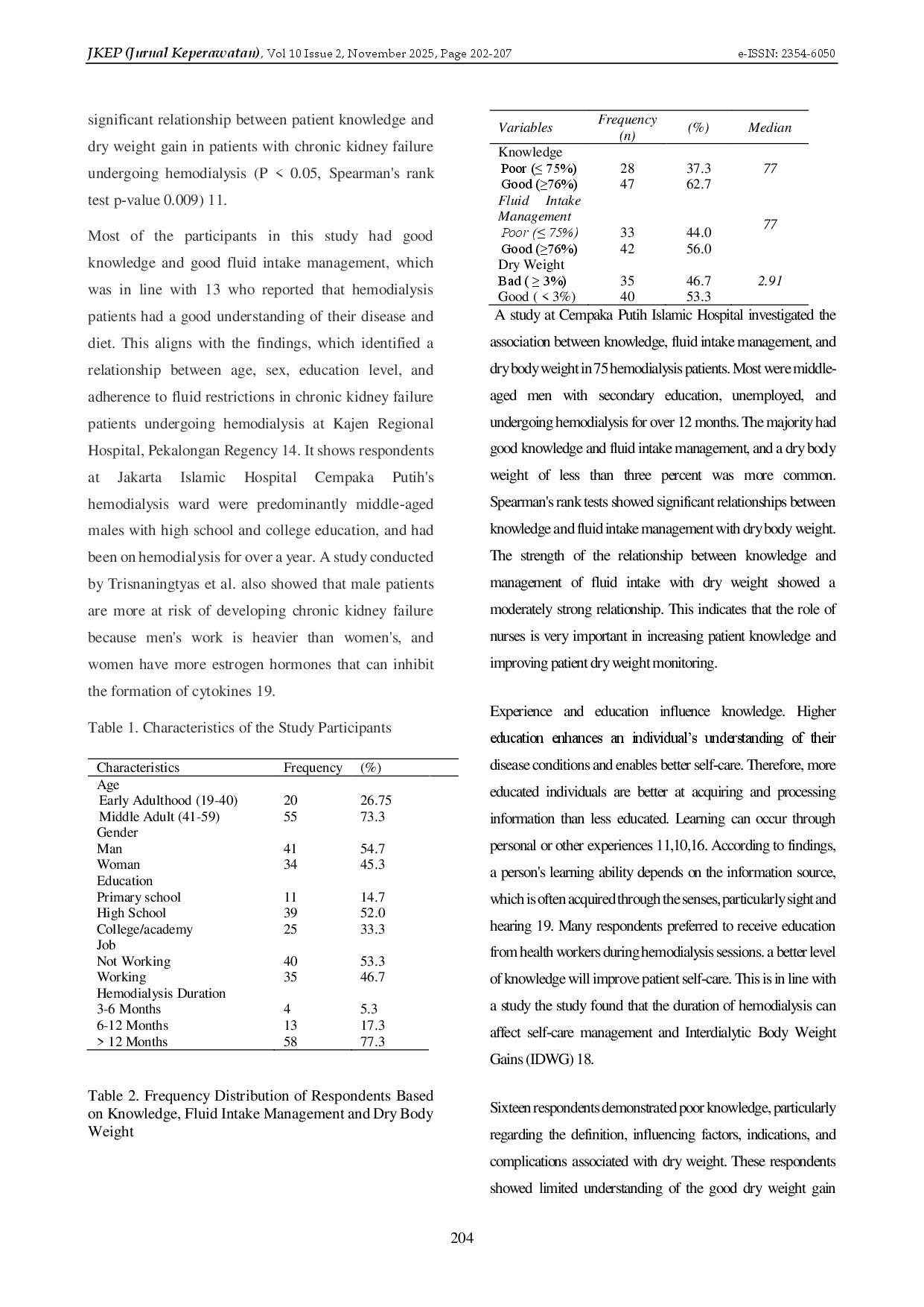 juris KNOWLEDGE AND FLUID INTAKE MANAGEMENT LEAD MAINTENANCE DRY WEIGHT OF PATIENT UNDERGOING HEMODIALYSIS