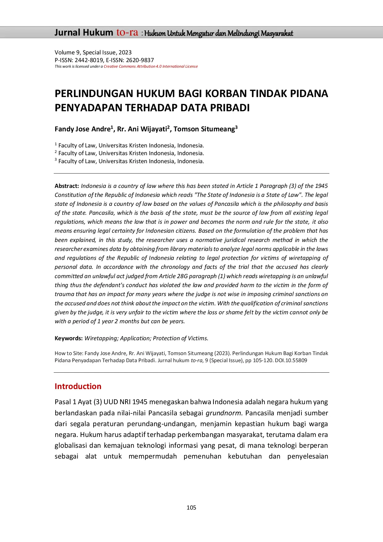 JURIS Perlindungan Hukum Bagi Korban Tindak Pidana Penyadapan Terhadap Data Pribadi