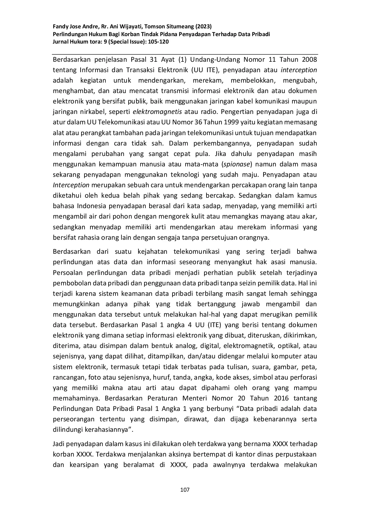 JURIS Perlindungan Hukum Bagi Korban Tindak Pidana Penyadapan Terhadap Data Pribadi