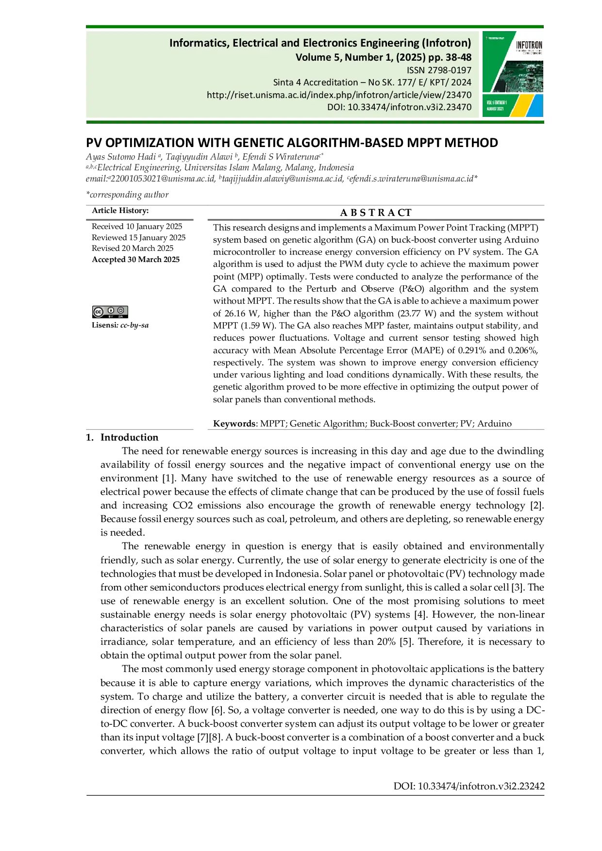 JURIS PV Optimization With Genetic Algorithm Based MPPT Method