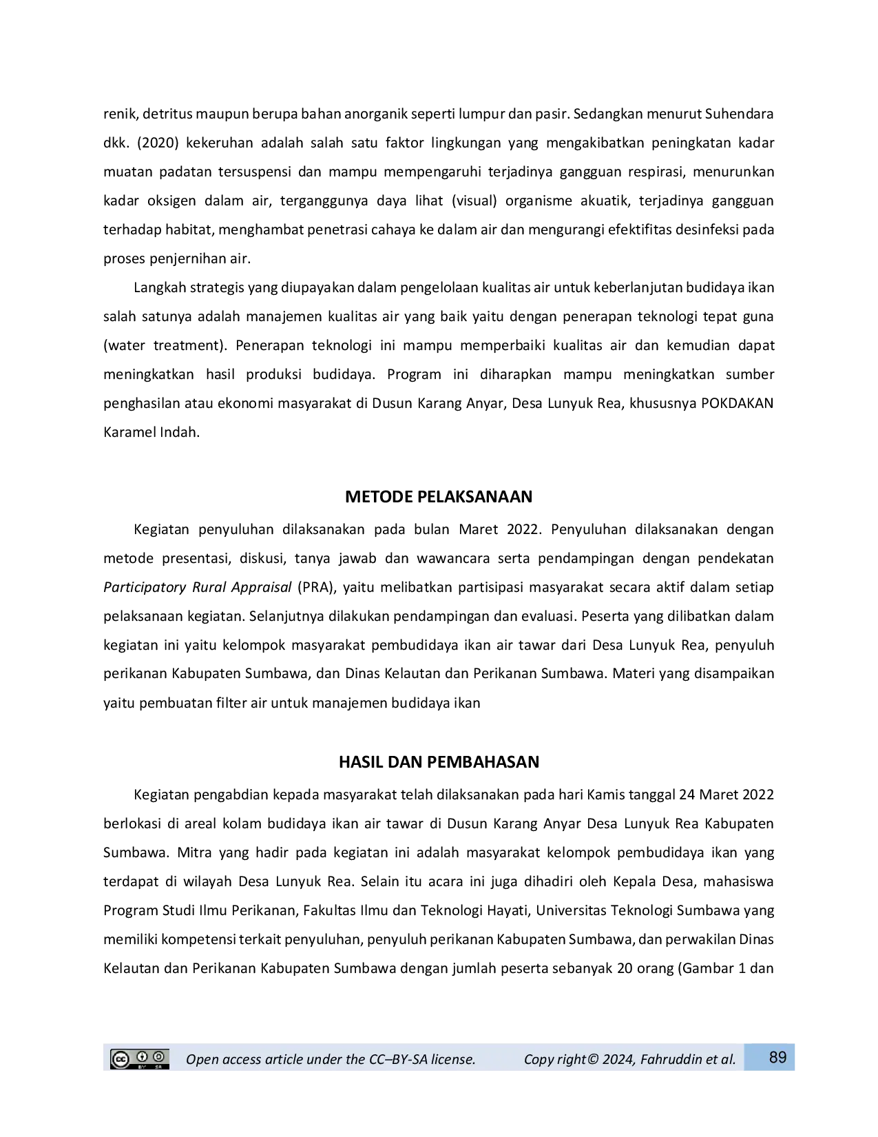 JURIS Manajemen Kualitas Air Budidaya Ikan Air Tawar Di Desa Lunyuk Rea Kabupaten Sumbawa