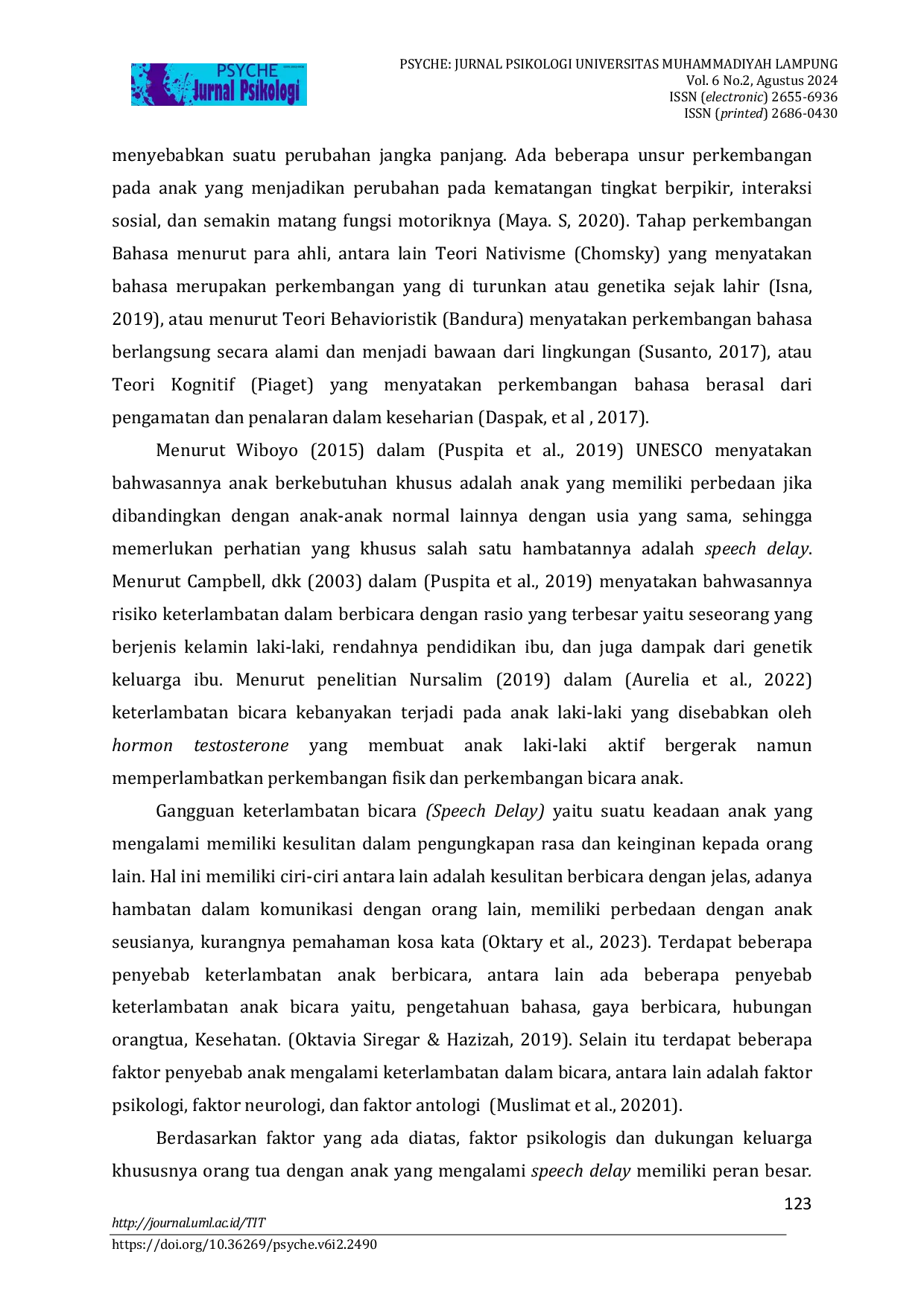 JURIS Analisis Dukungan Dan Peran Keluarga Pada Pendidikan Anak Usia Dini Dengan Keterlambatan Bicara