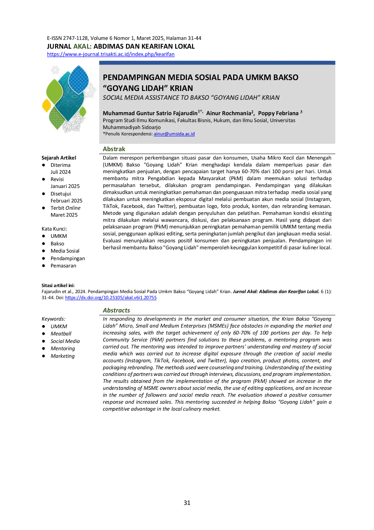 JURIS Pendampingan Media Sosial Pada Umkm Bakso Goyang Lidah Krian