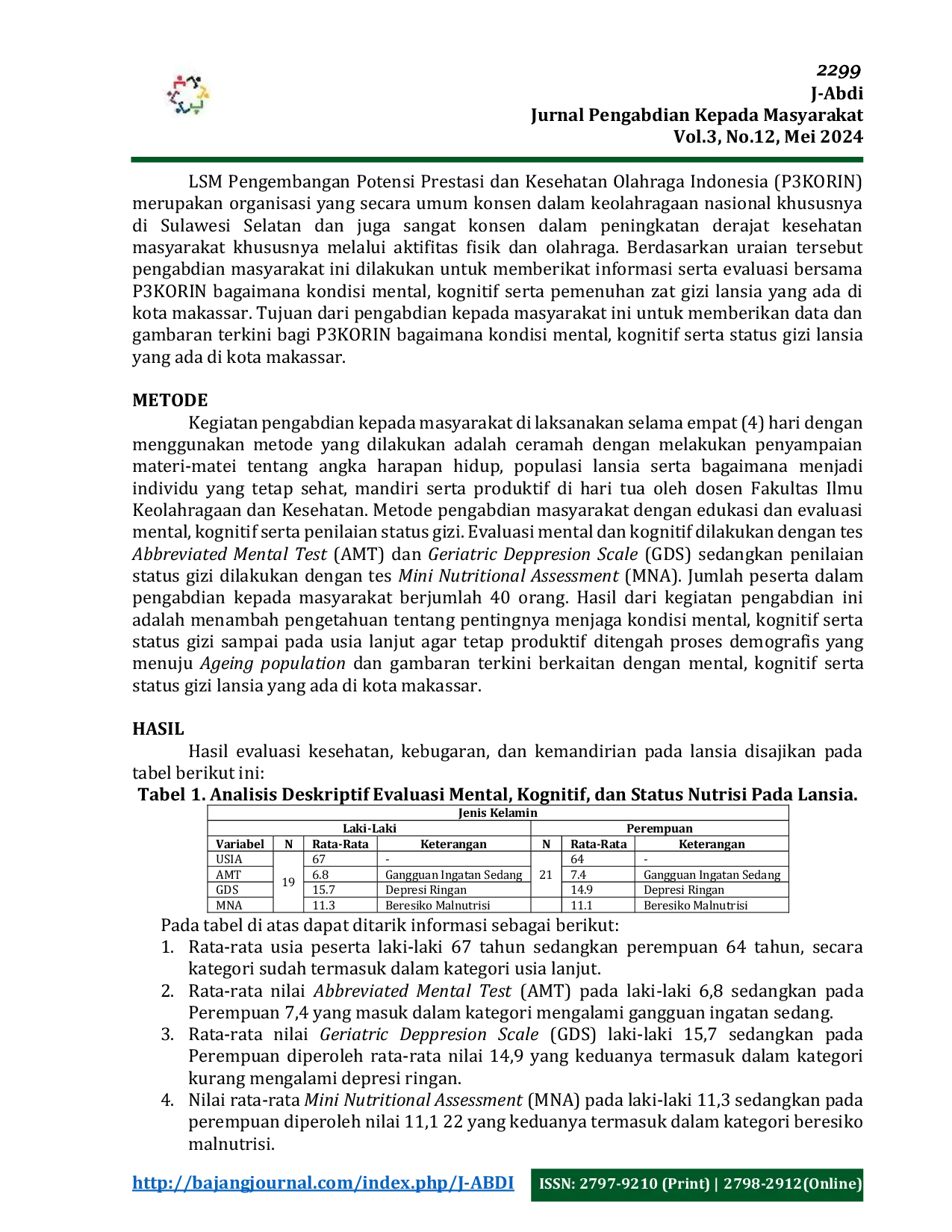 JURIS Evaluasi Mental Kognitif Serta Status Nutrisi Pada Lansia