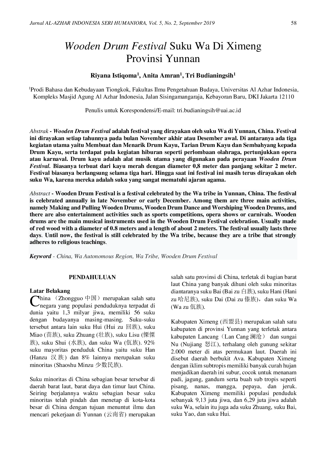 JURIS Wooden Drum Festival Suku Wa Di Ximeng Provinsi Yunnan