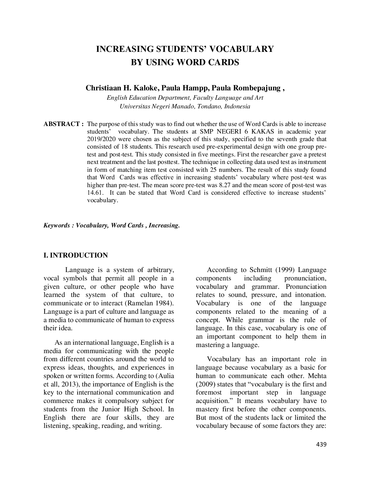 JURIS Increasing Students Vocabulary by Using Word Cards